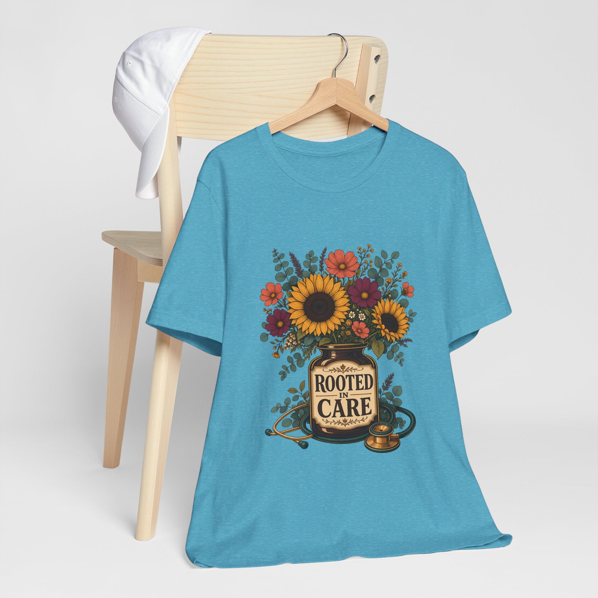 "Rooted In Care" Nurse T-Shirt — Floral Mason Jar Nurse Graphic Tee