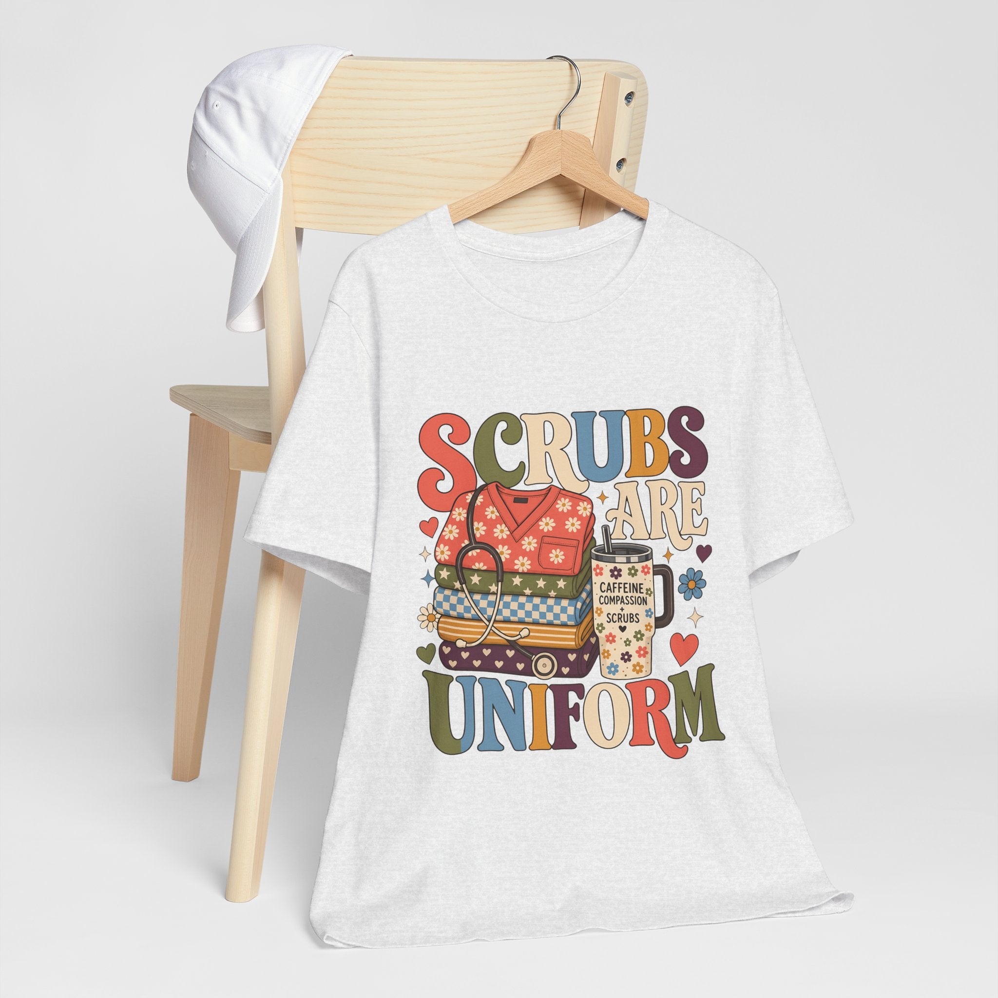 "Scrubs Are My Uniform" Retro Nurse T-Shirt — Funny Nurse Graphic Tee