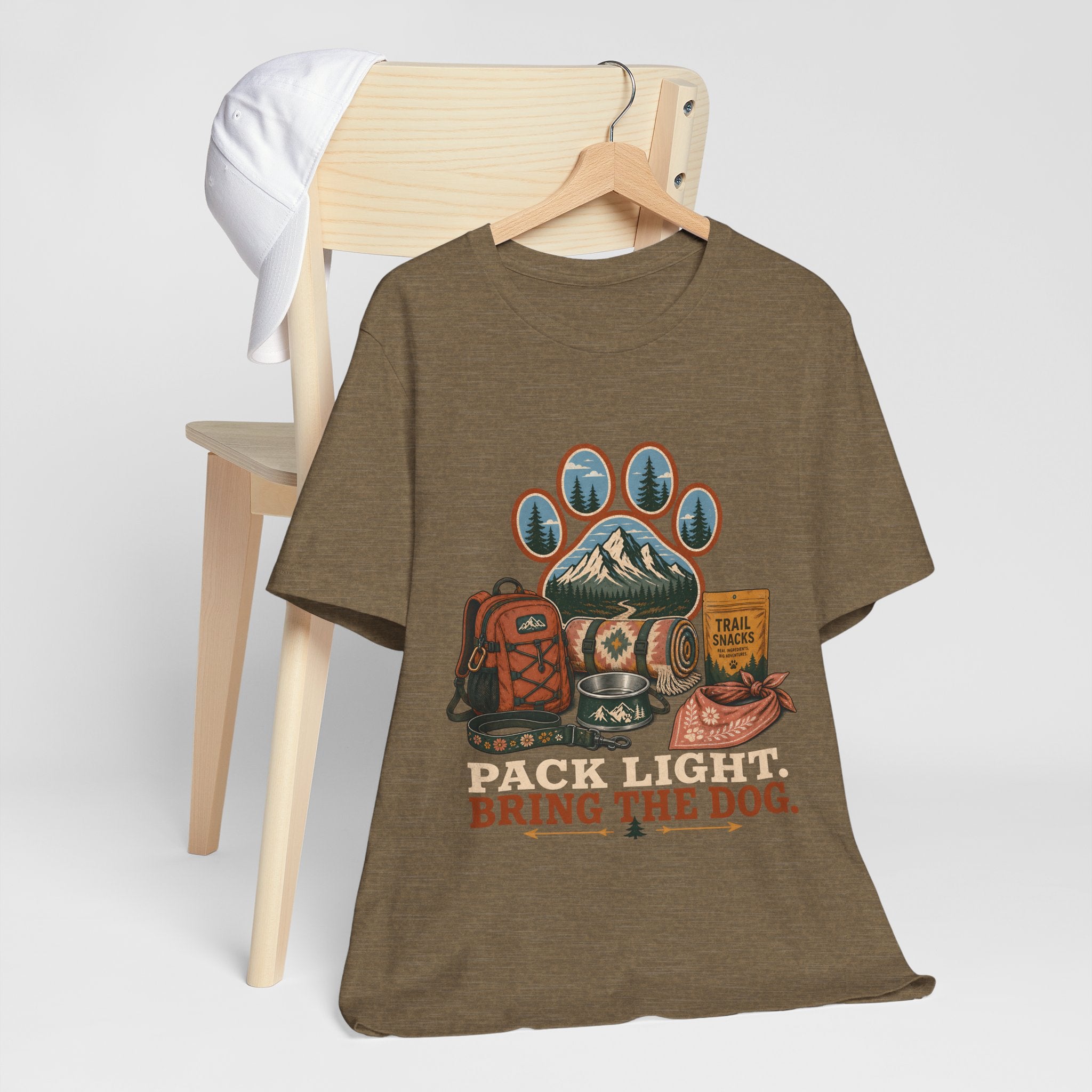 "Pack Light Bring The Dog" T-Shirt — Hiking Dog Lover Graphic Tee