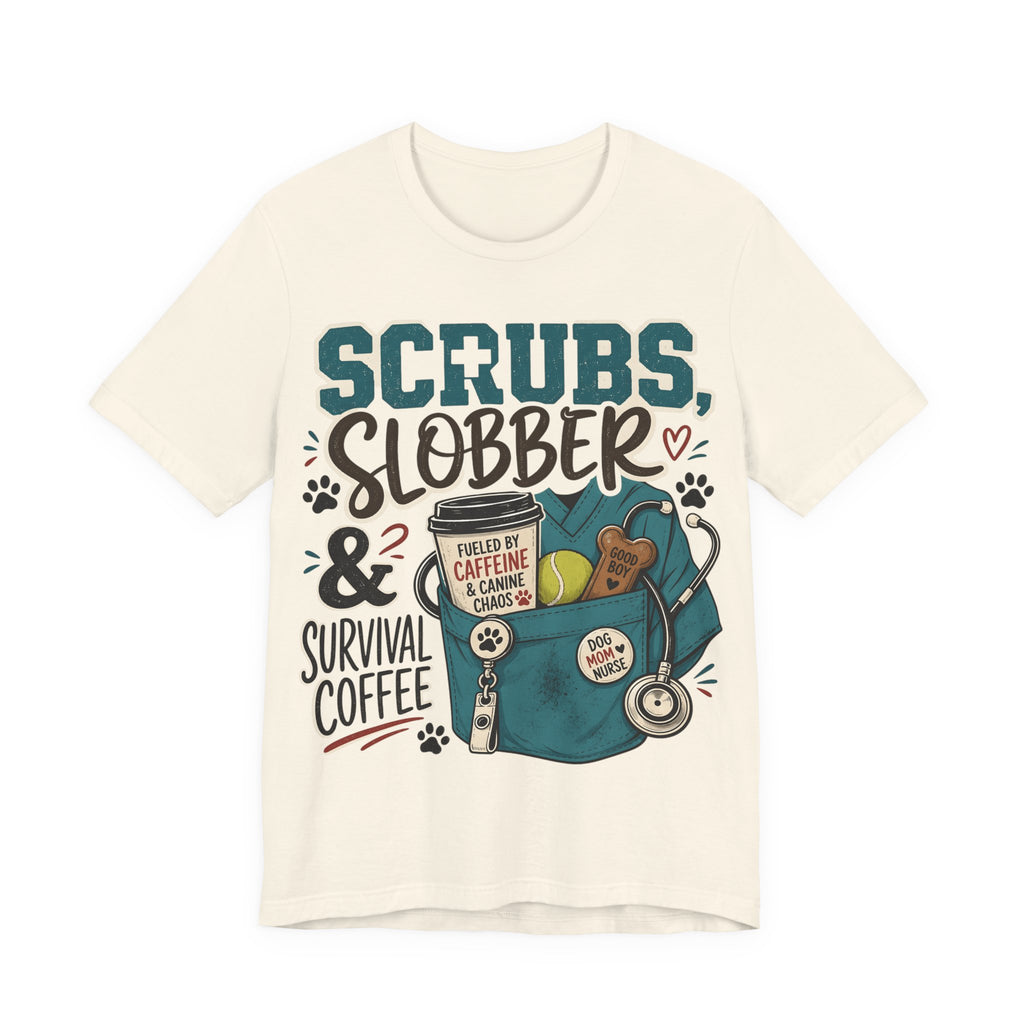Scrubs, Slobber & Survival Coffee Tee — Funny Vet Nurse Shirt