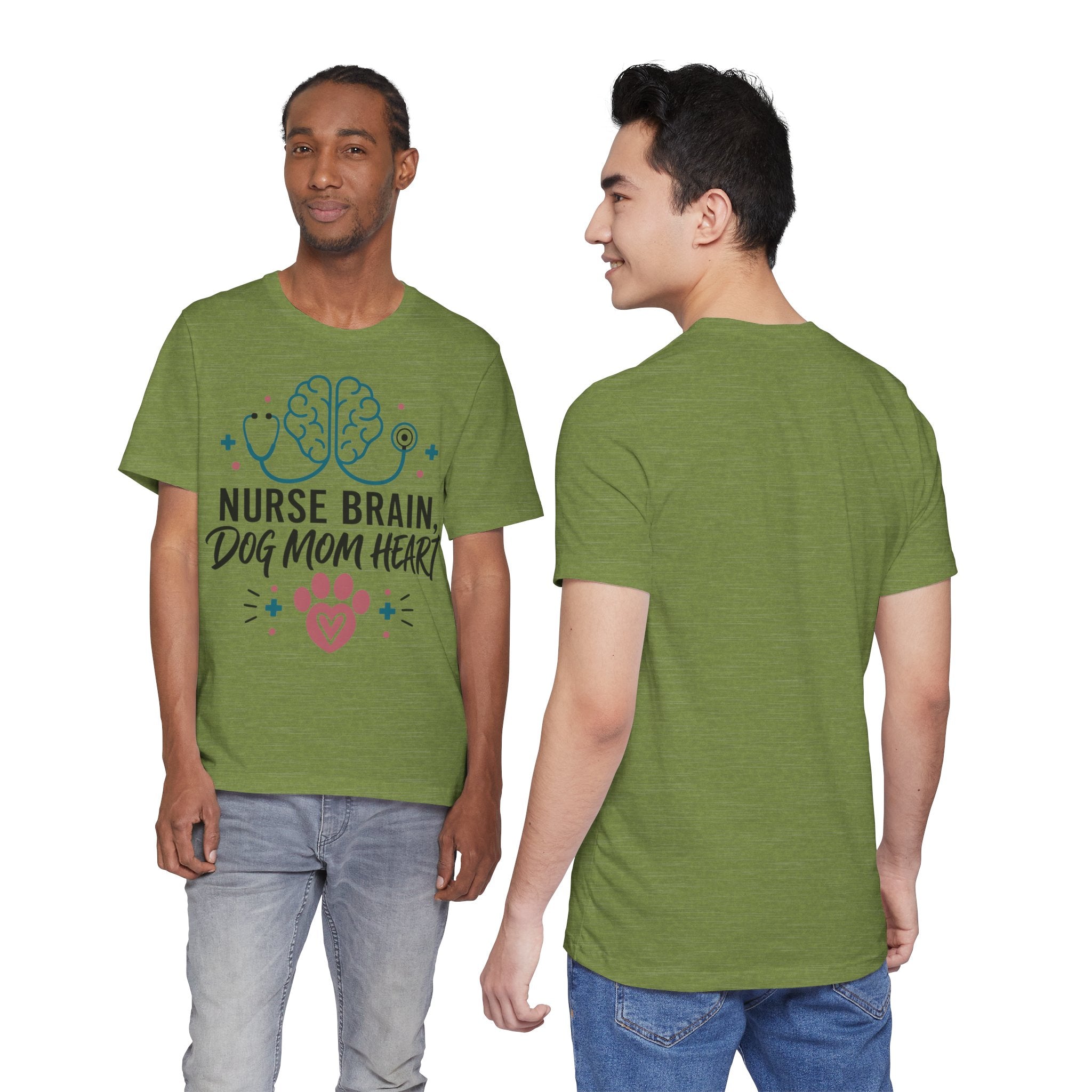 Nurse Brain Dog Mom Heart T‑Shirt - Cute Nurse & Dog Mom Graphic Tee