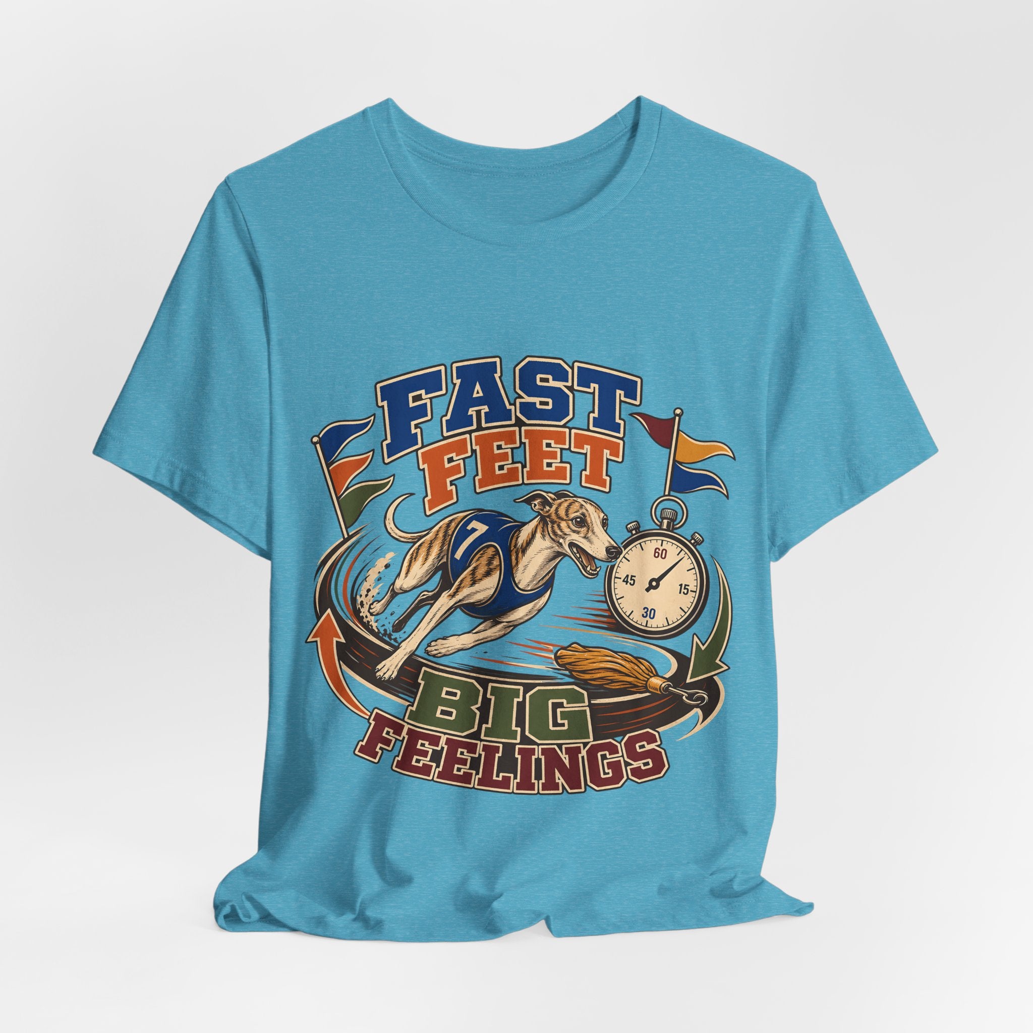 "Fast Feet Big Feelings" T-Shirt — Sporty Vintage Whippet Graphic Tee
