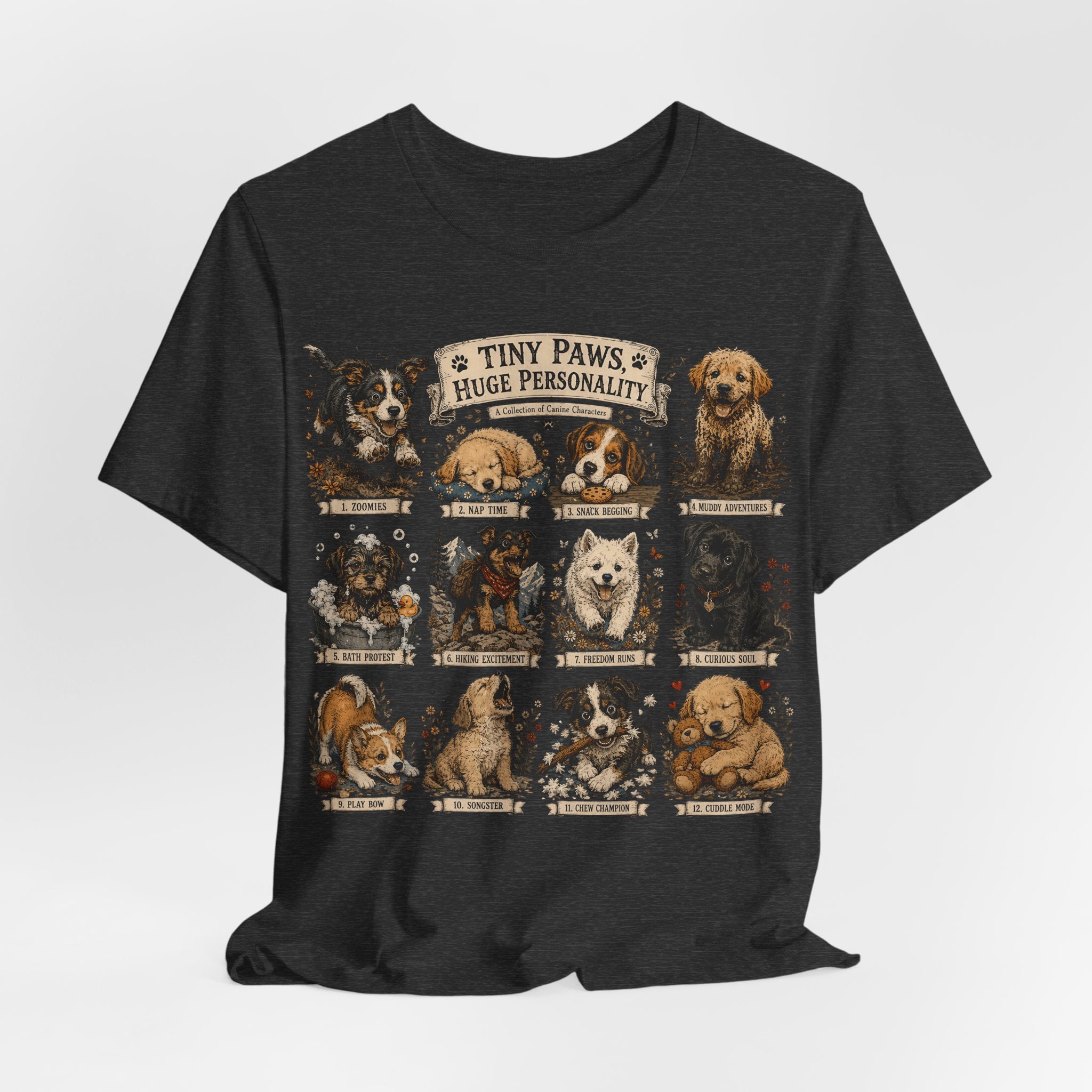 Tiny Paws Huge Personality Puppy Tee — Cute Dog Breed Collage T-Shirt