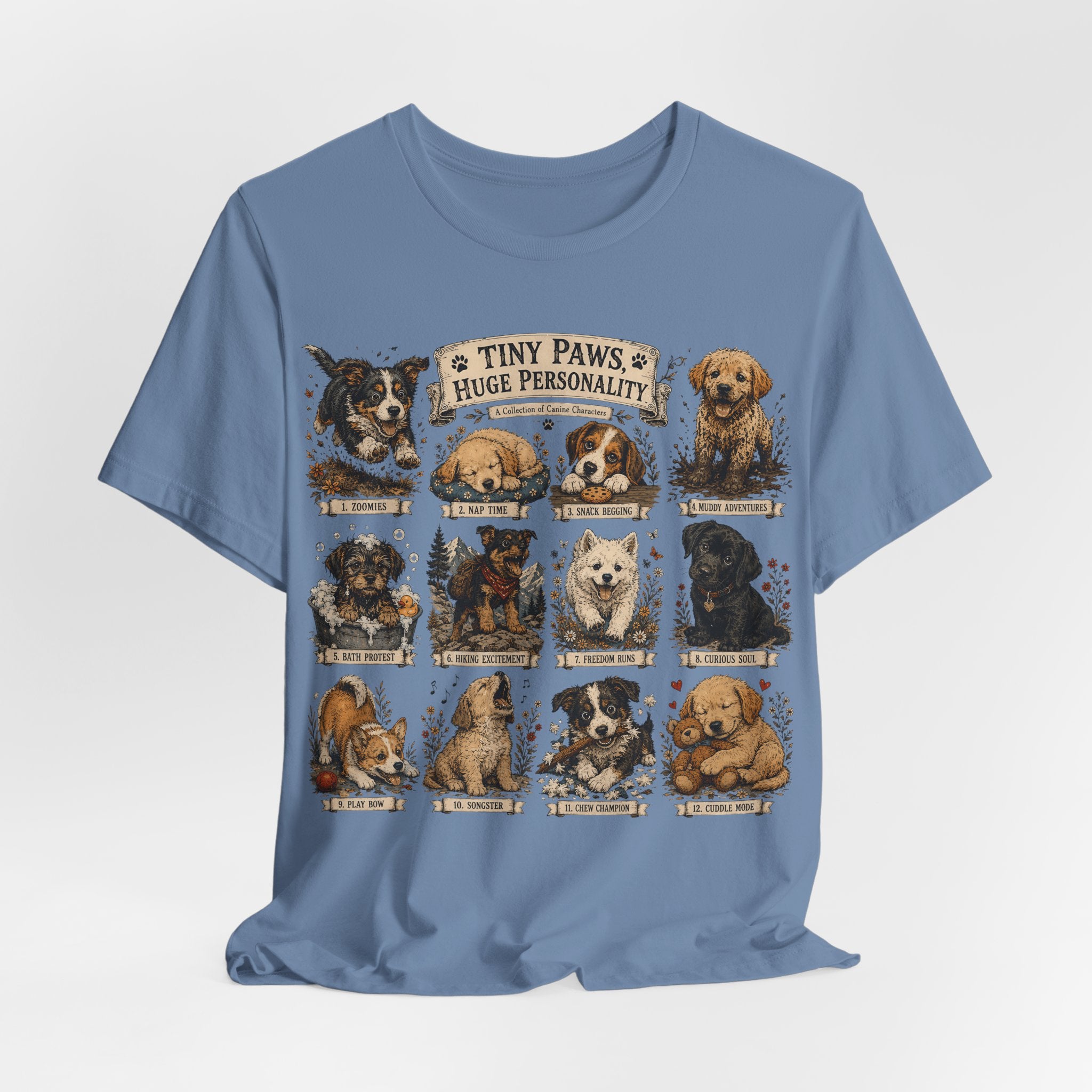 Tiny Paws Huge Personality Puppy Tee — Cute Dog Breed Collage T-Shirt