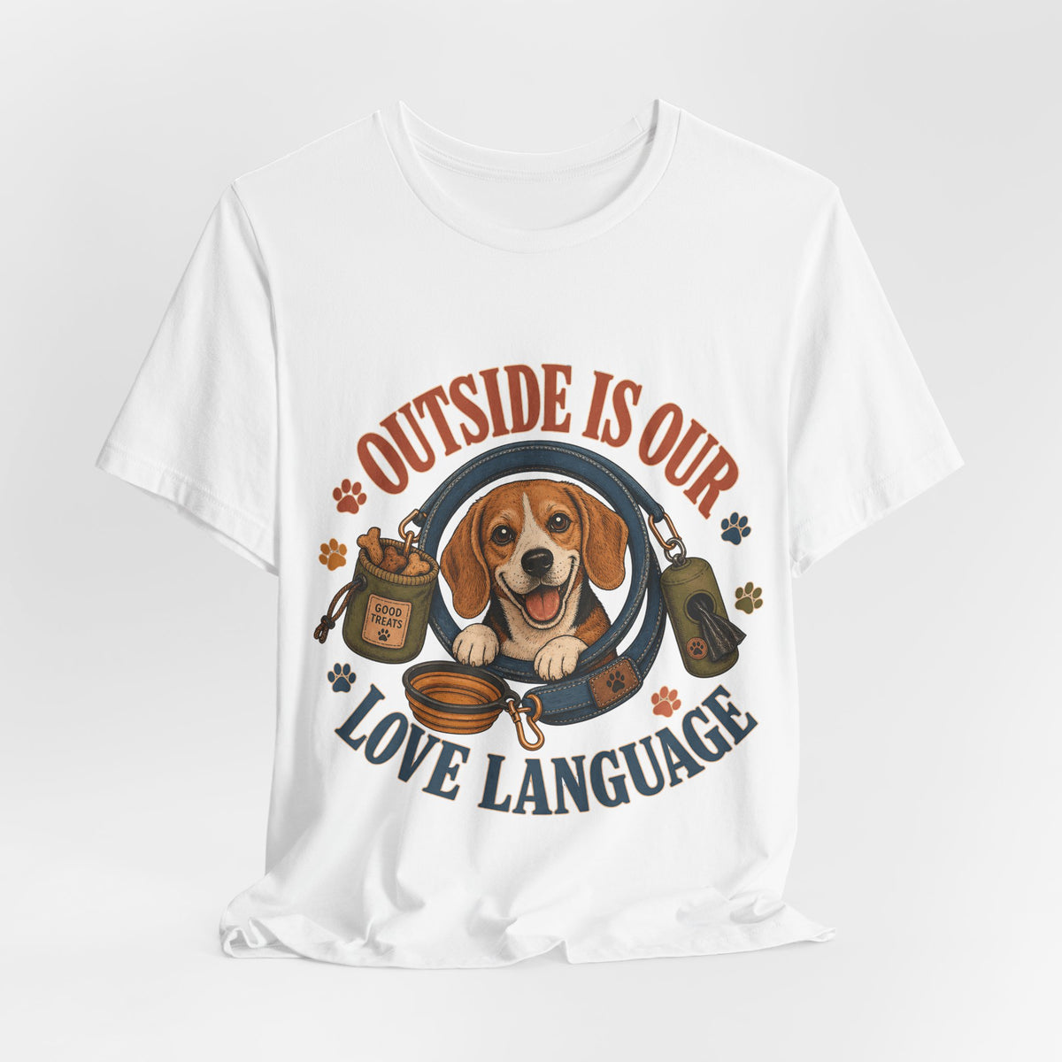 "Outside Is Our Love Language" Beagle T-Shirt — Retro Dog Lover Graphic Tee
