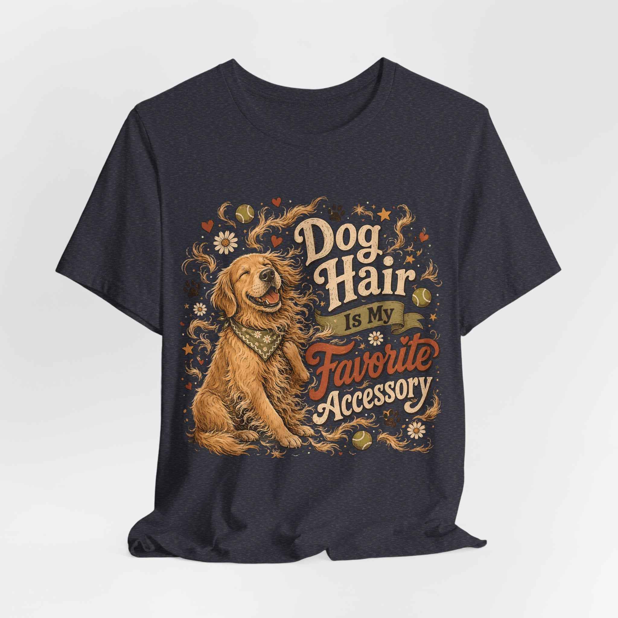 Dog Hair Is My Favorite Accessory T-Shirt — Cute Golden Retriever Tee for Dog Lovers