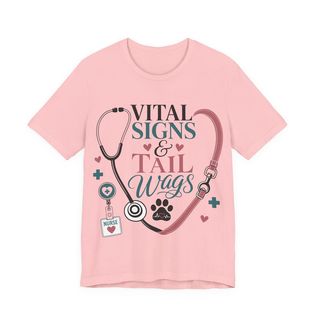 Vital Signs & Tail Wags Tee - Nurse Vet Stethoscope Paw Print T-Shirt