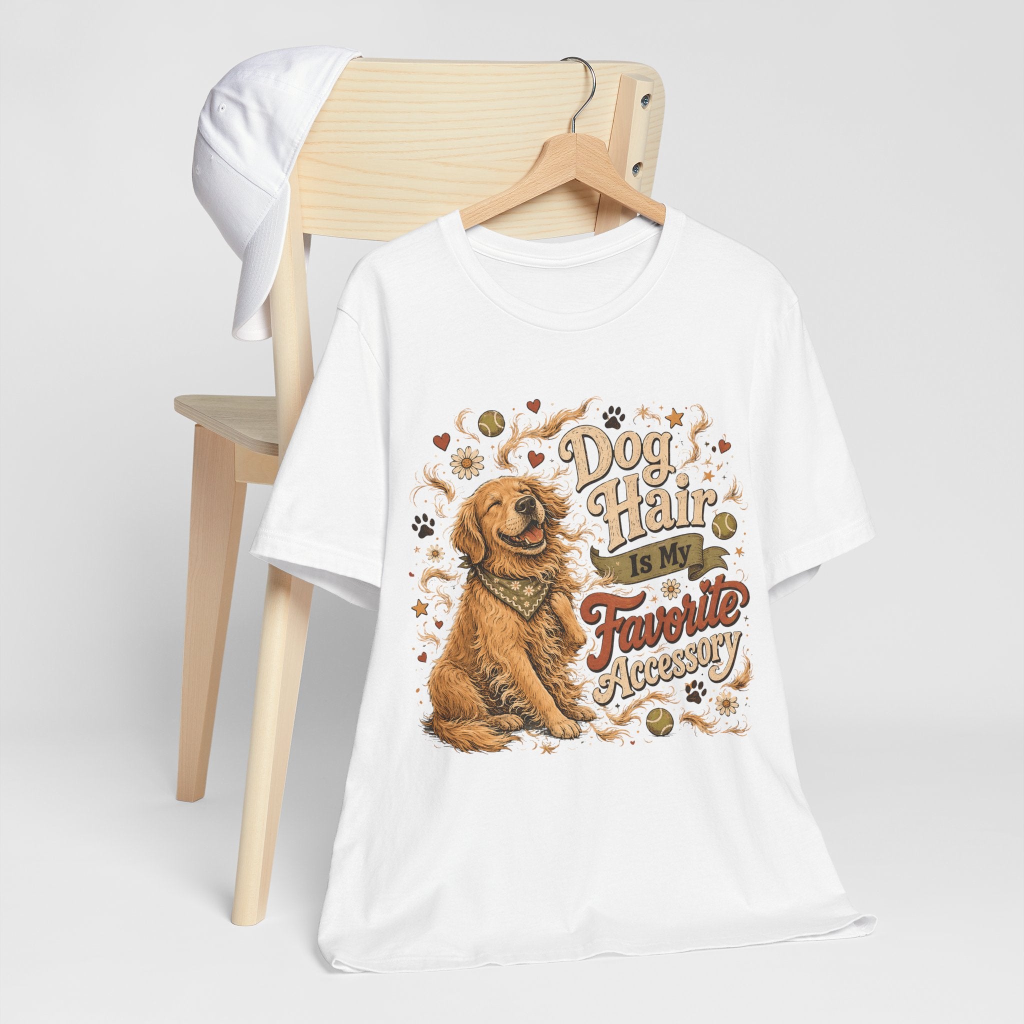 Dog Hair Is My Favorite Accessory T-Shirt — Cute Golden Retriever Tee for Dog Lovers