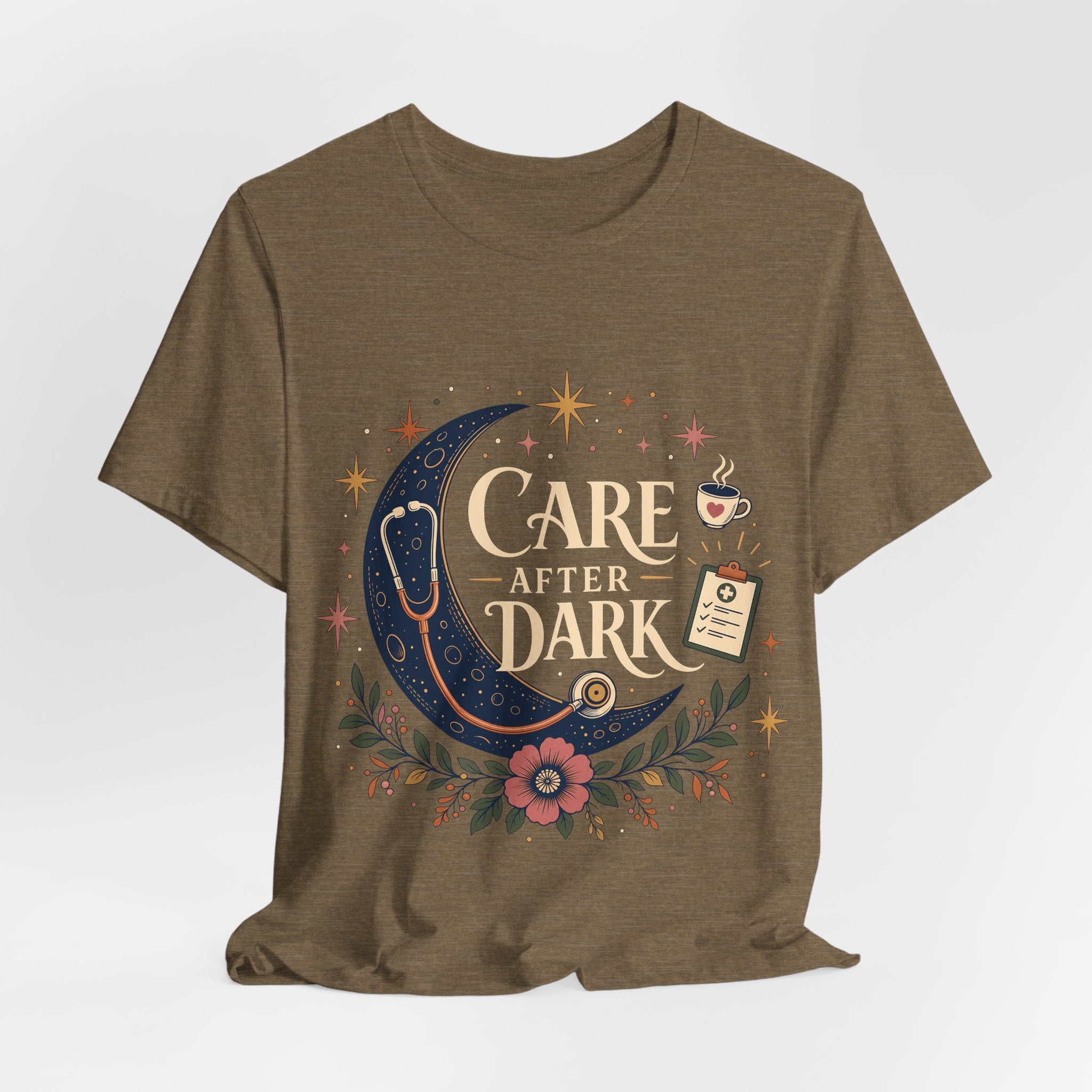 "Care After Dark" Night Shift Nurse T-Shirt — Celestial Nurse Graphic Tee
