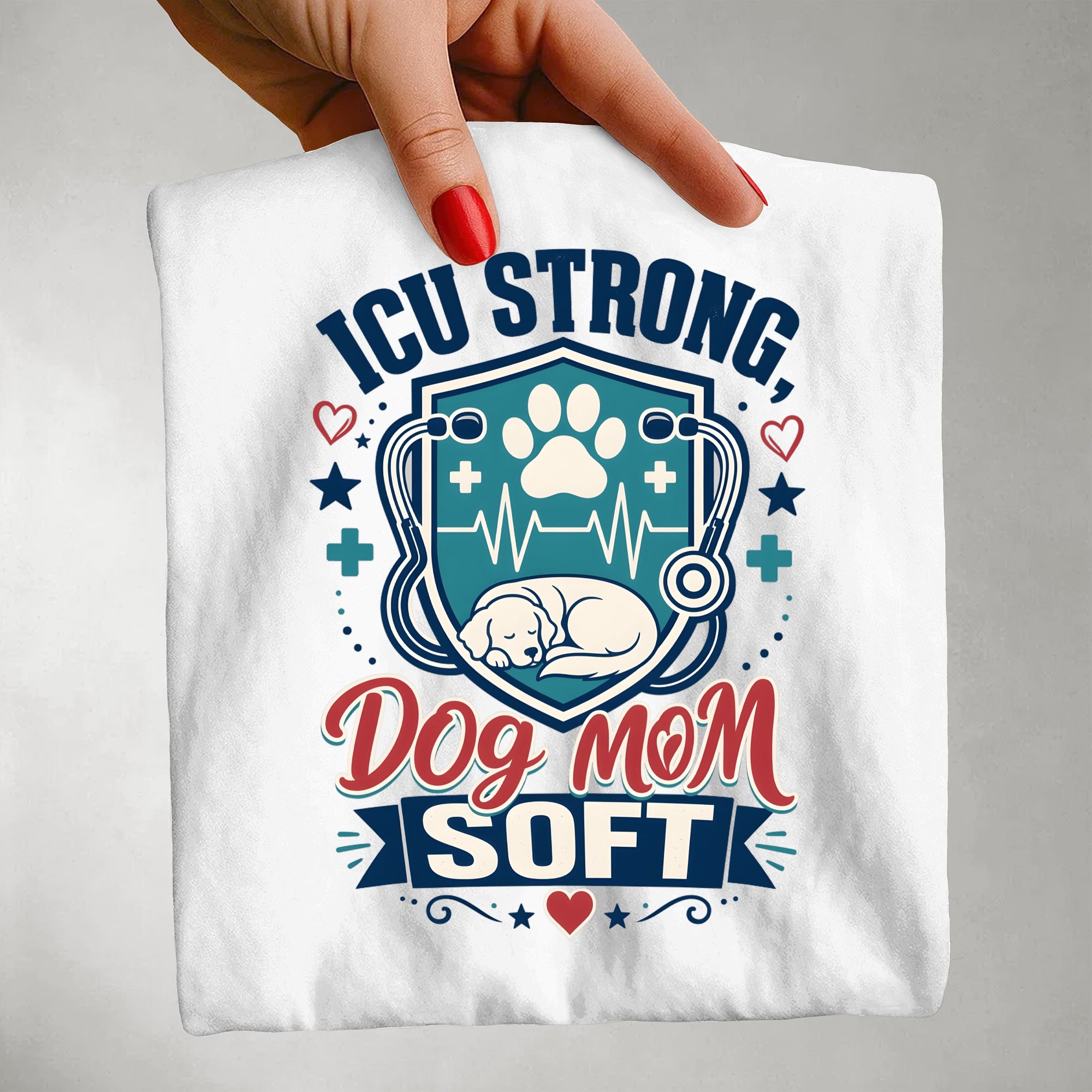 ICU Strong Dog Mom Tee - Nurse Dog Paw Rescue Shirt