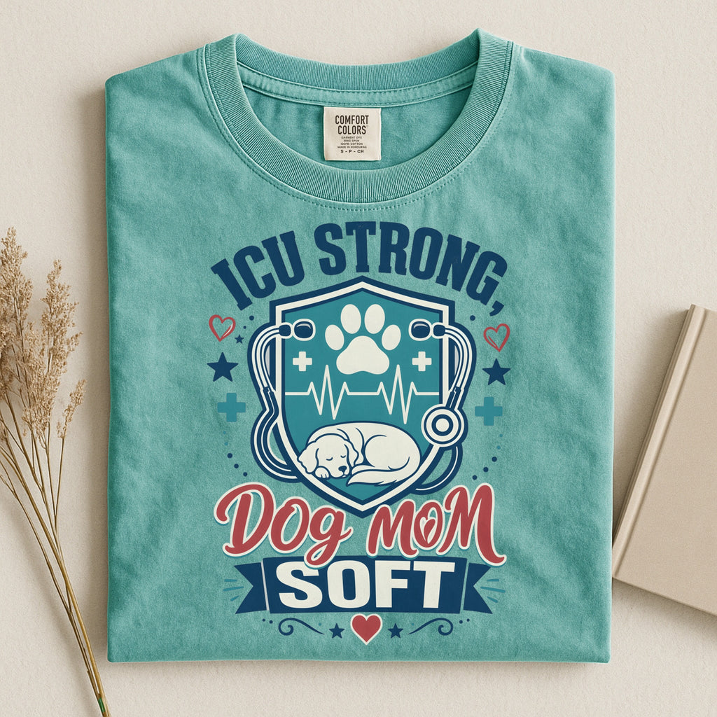 ICU Strong Dog Mom Tee - Nurse Dog Paw Rescue Shirt