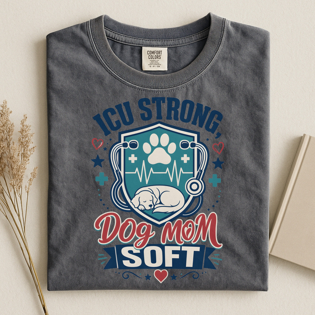 ICU Strong Dog Mom Tee - Nurse Dog Paw Rescue Shirt