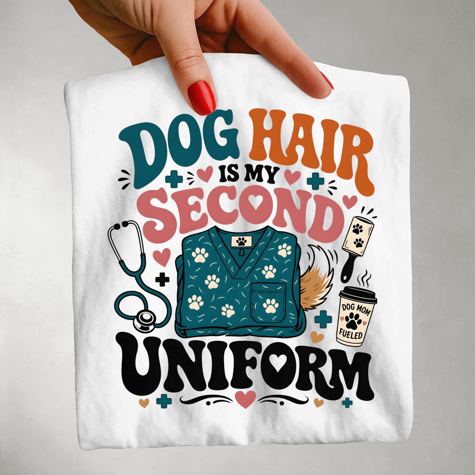 Dog Hair Is My Second Uniform T-Shirt – Funny Vet/Nurse Pet Lover Tee