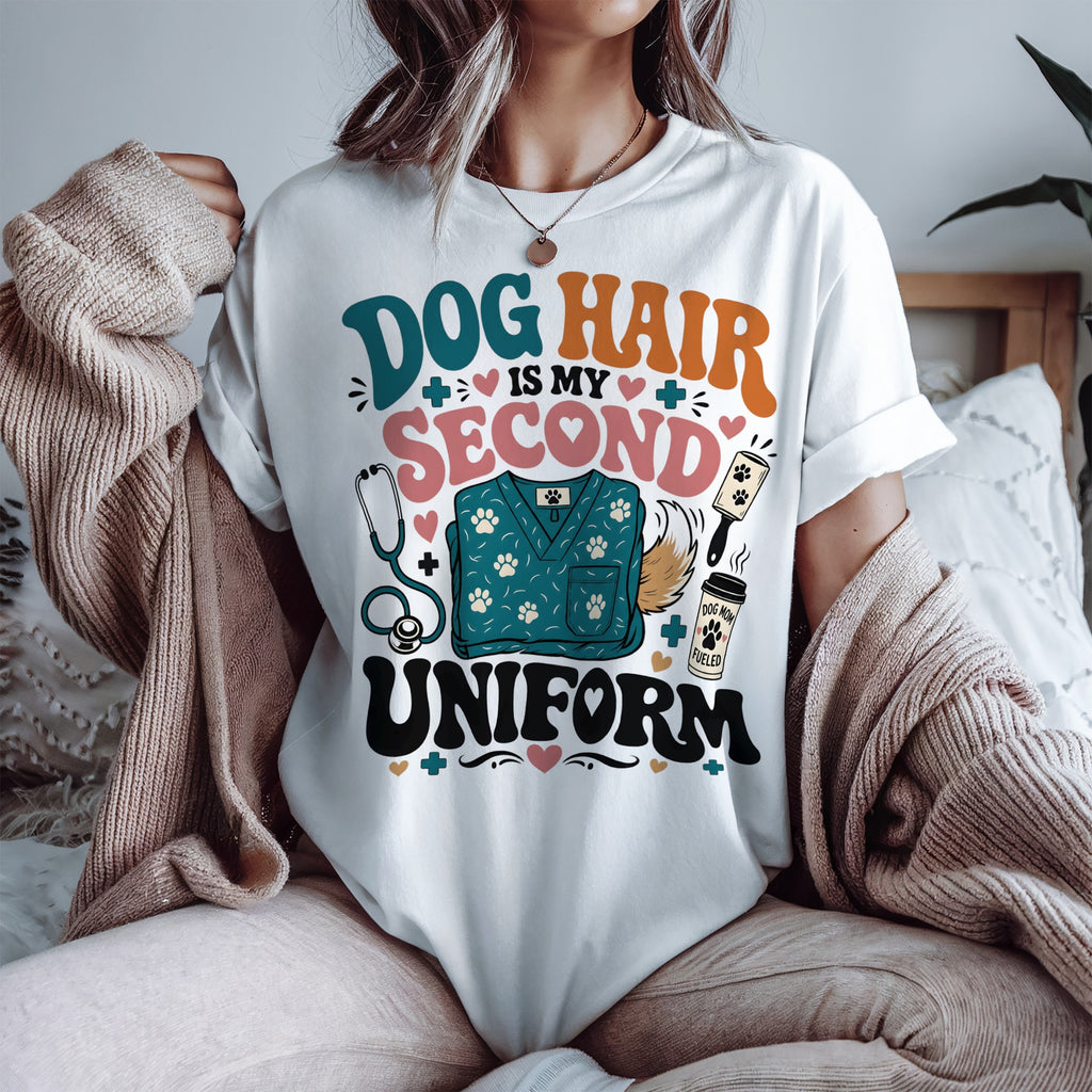Dog Hair Is My Second Uniform T-Shirt – Funny Vet/Nurse Pet Lover Tee