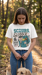 Scrubs, Slobber & Survival Coffee Tee — Funny Vet Nurse Shirt