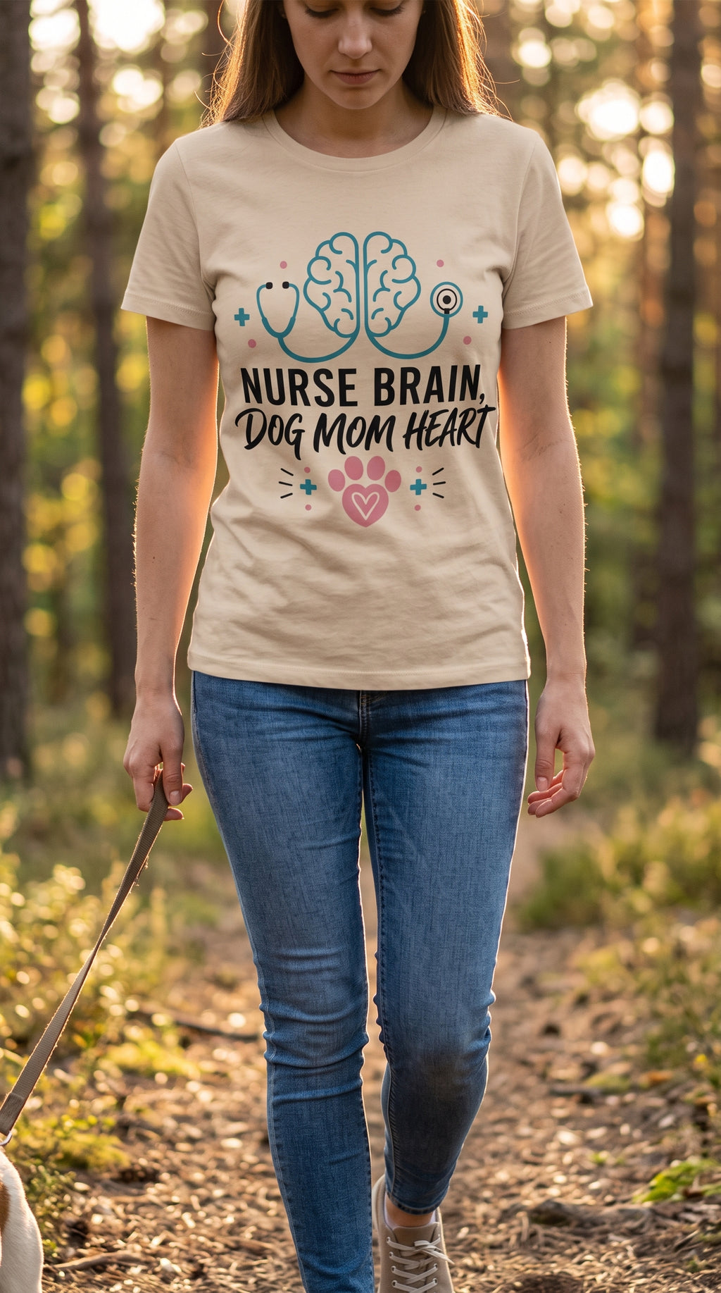 Nurse Brain Dog Mom Heart T‑Shirt - Cute Nurse & Dog Mom Graphic Tee