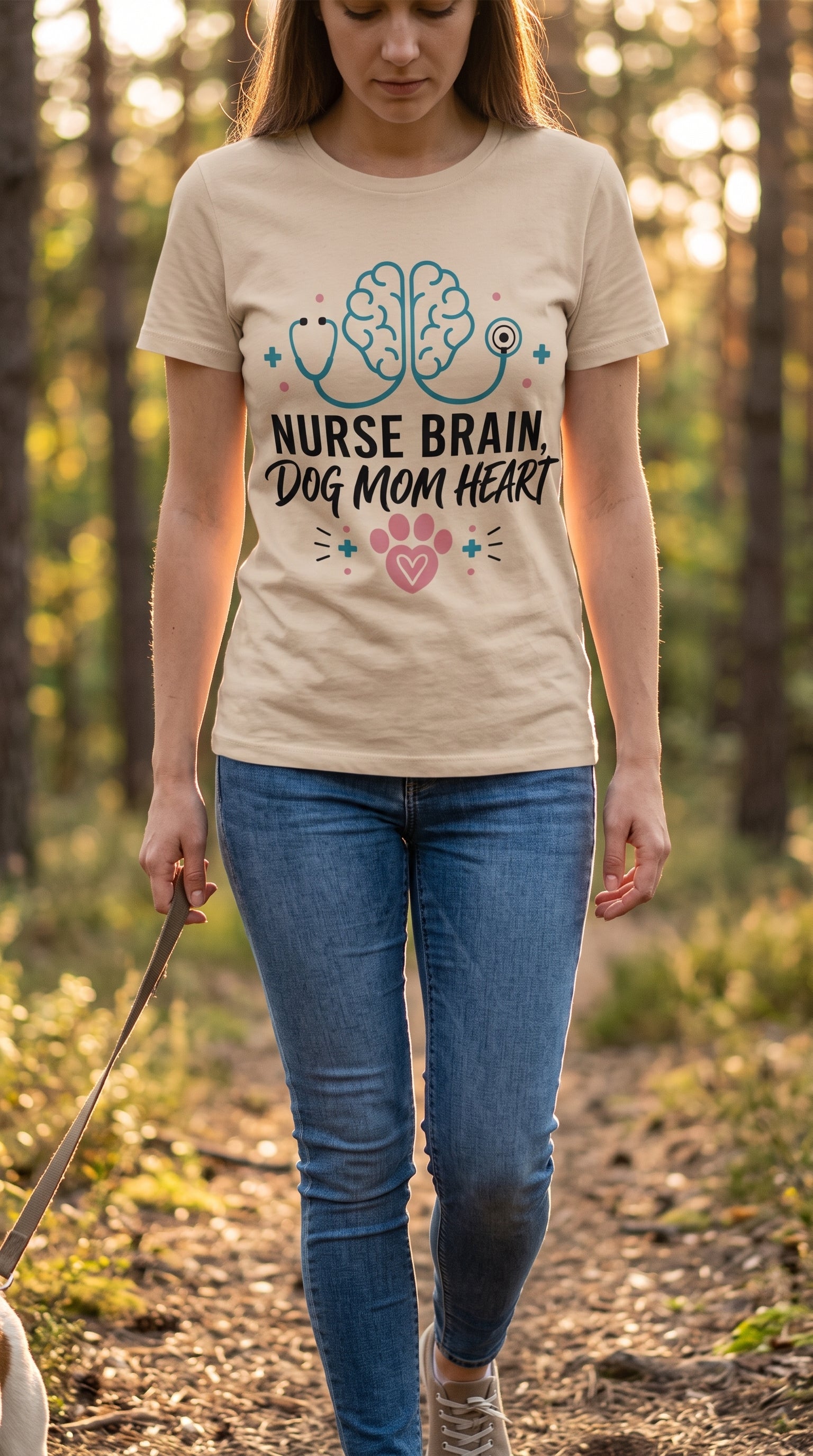 Nurse Brain Dog Mom Heart T‑Shirt - Cute Nurse & Dog Mom Graphic Tee
