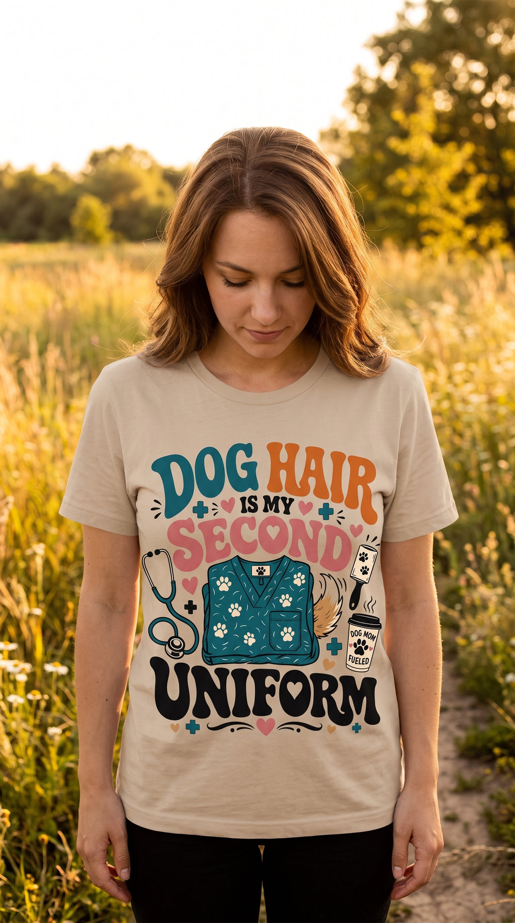 Dog Hair Is My Second Uniform T-Shirt – Funny Vet/Nurse Pet Lover Tee