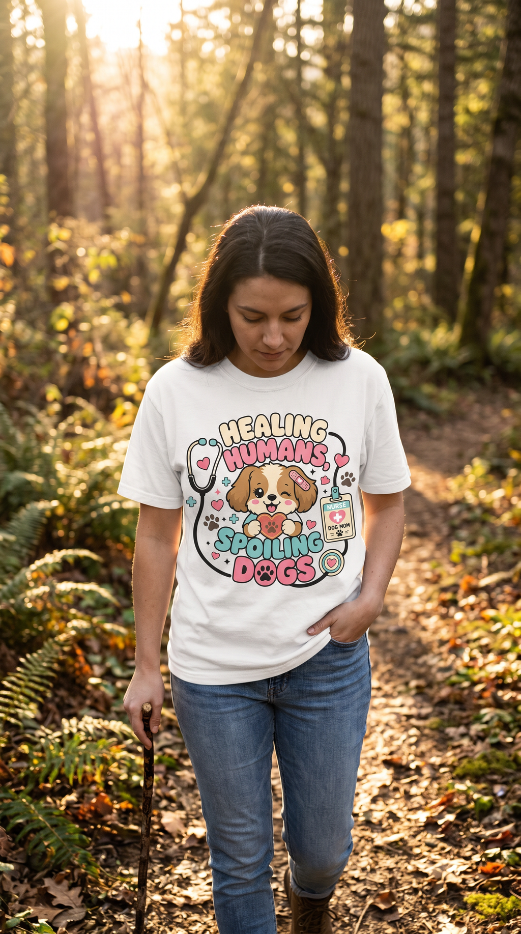 Healing Humans, Spoiling Dogs T‑Shirt — Cute Veterinary Nurse Dog Mom Tee