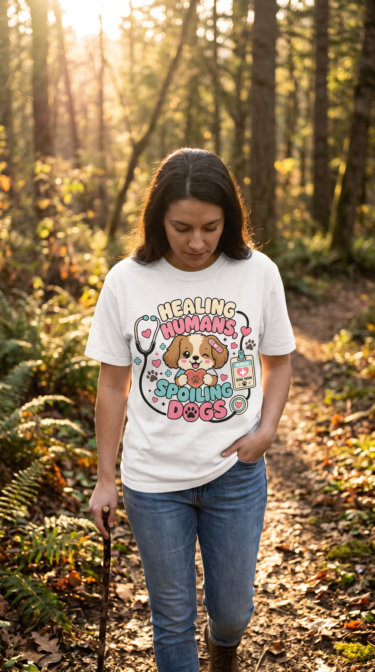 Healing Humans, Spoiling Dogs T‑Shirt — Cute Veterinary Nurse Dog Mom Tee