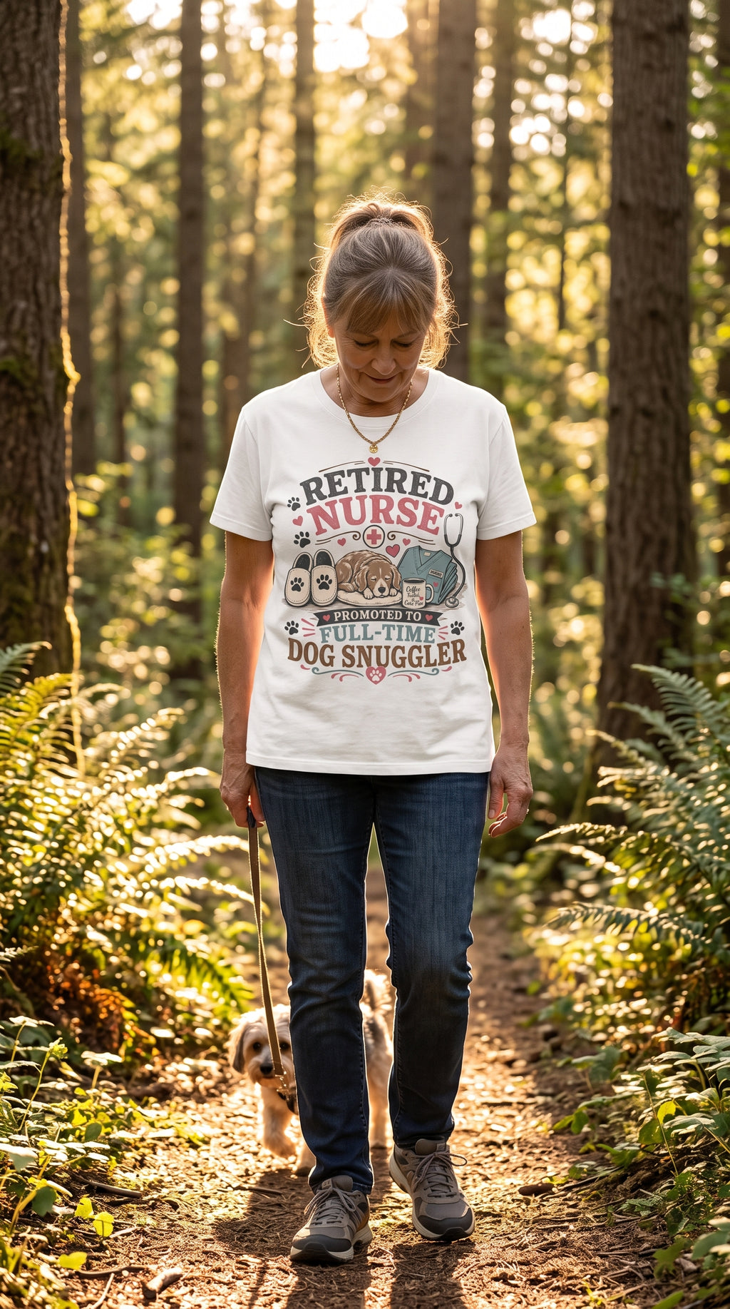 Retired Nurse T-Shirt — "Promoted to Full-Time Dog Snuggler" Cute Nursing & Pet Lover Tee