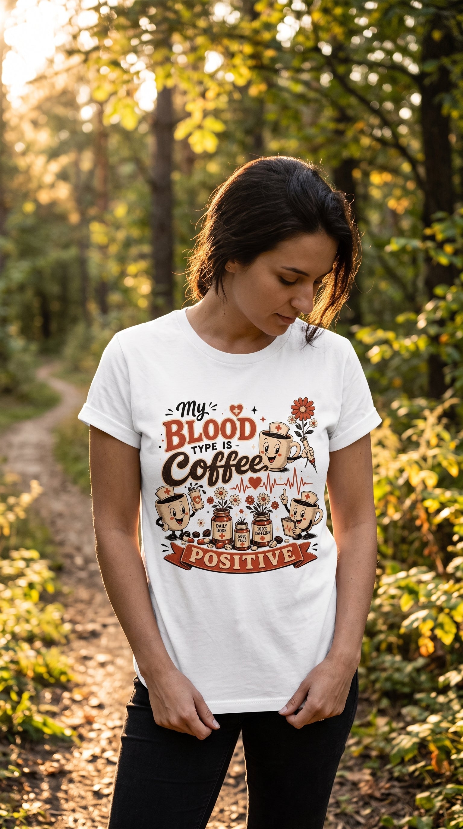 Coffee T-Shirt — "My Blood Type Is Coffee Positive" Cute Vintage Coffee Mug Tee