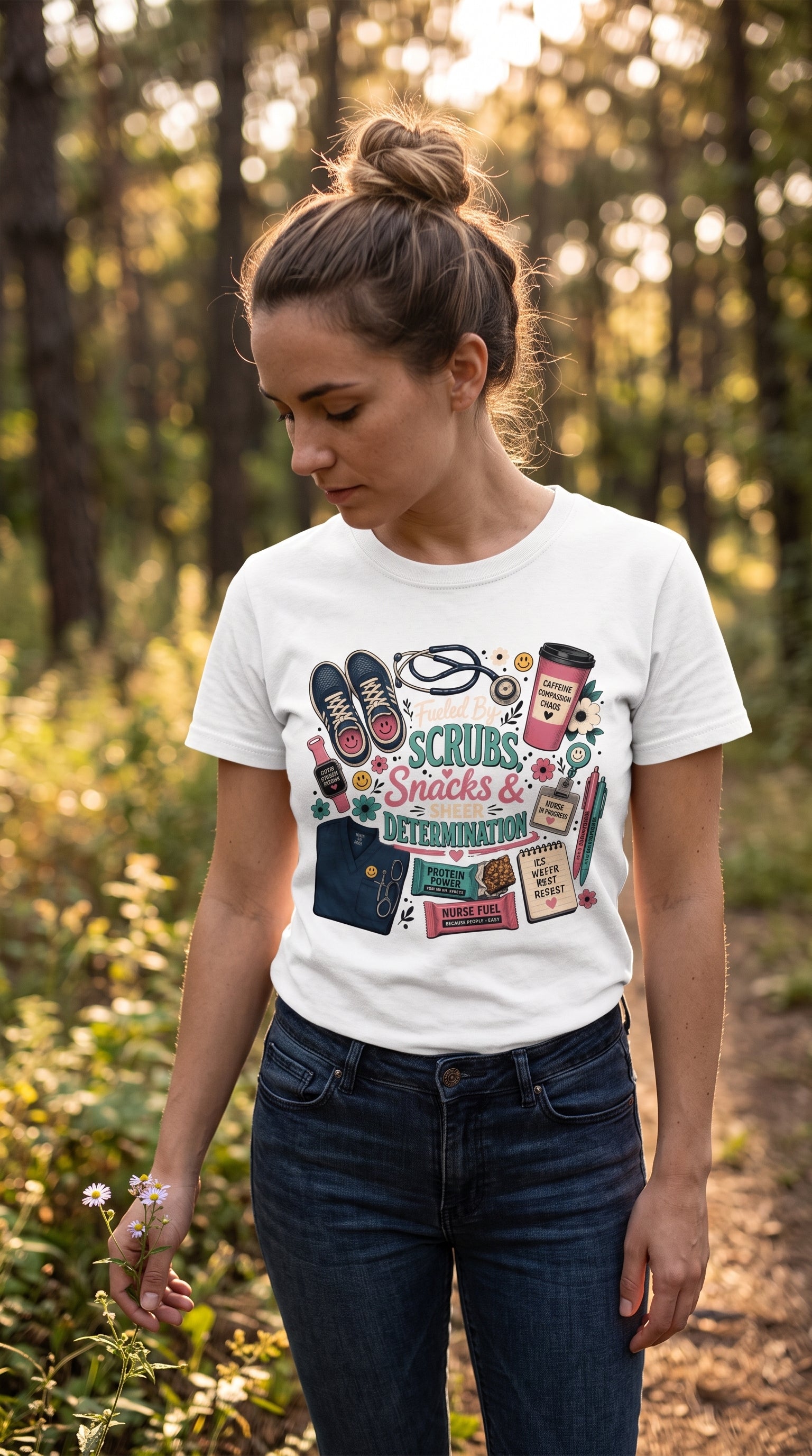 Nurse Life Tee - "Scrubs, Snacks & Determination" Graphic Shirt for Healthcare Workers
