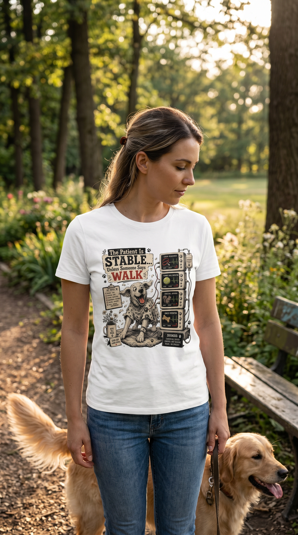 Dog Vet T-Shirt – “The Patient Is Stable… Unless Someone Says WALK” Veterinary Nurse Tee