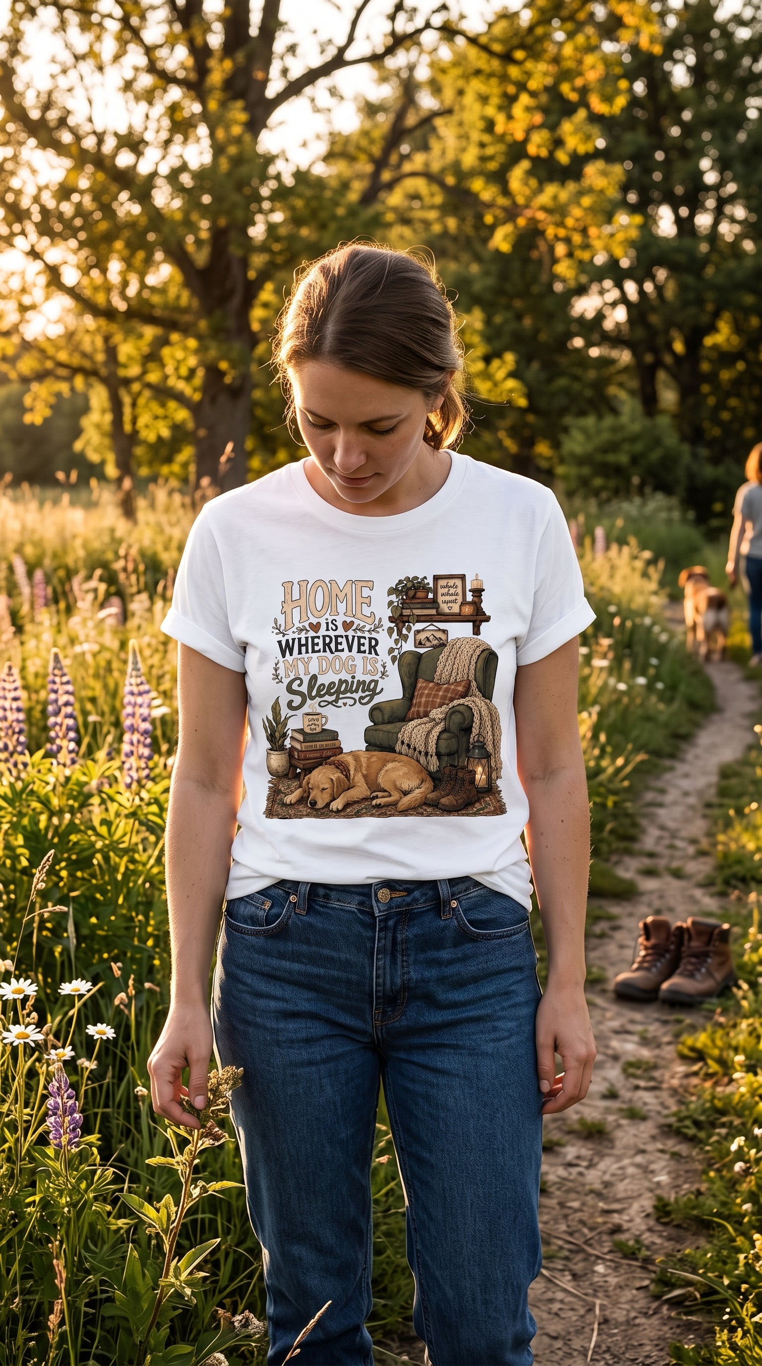 Dog Lover T‑Shirt — "Home Is Wherever My Dog Is Sleeping" Cozy Rustic Tee