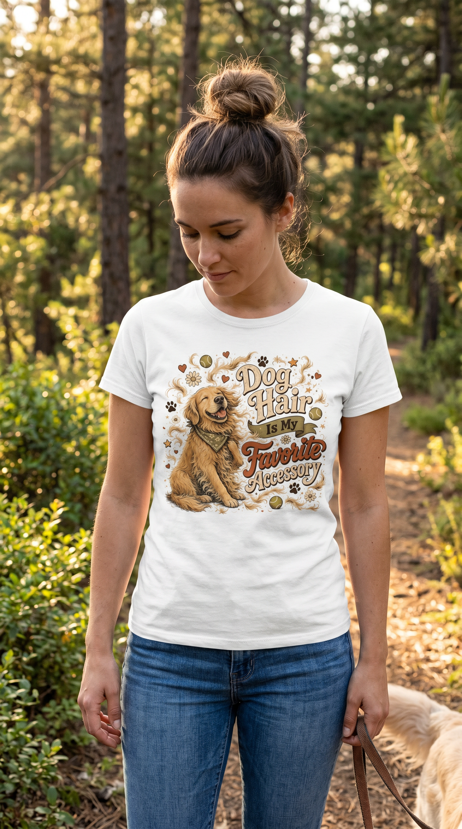 Dog Hair Is My Favorite Accessory T-Shirt — Cute Golden Retriever Tee for Dog Lovers