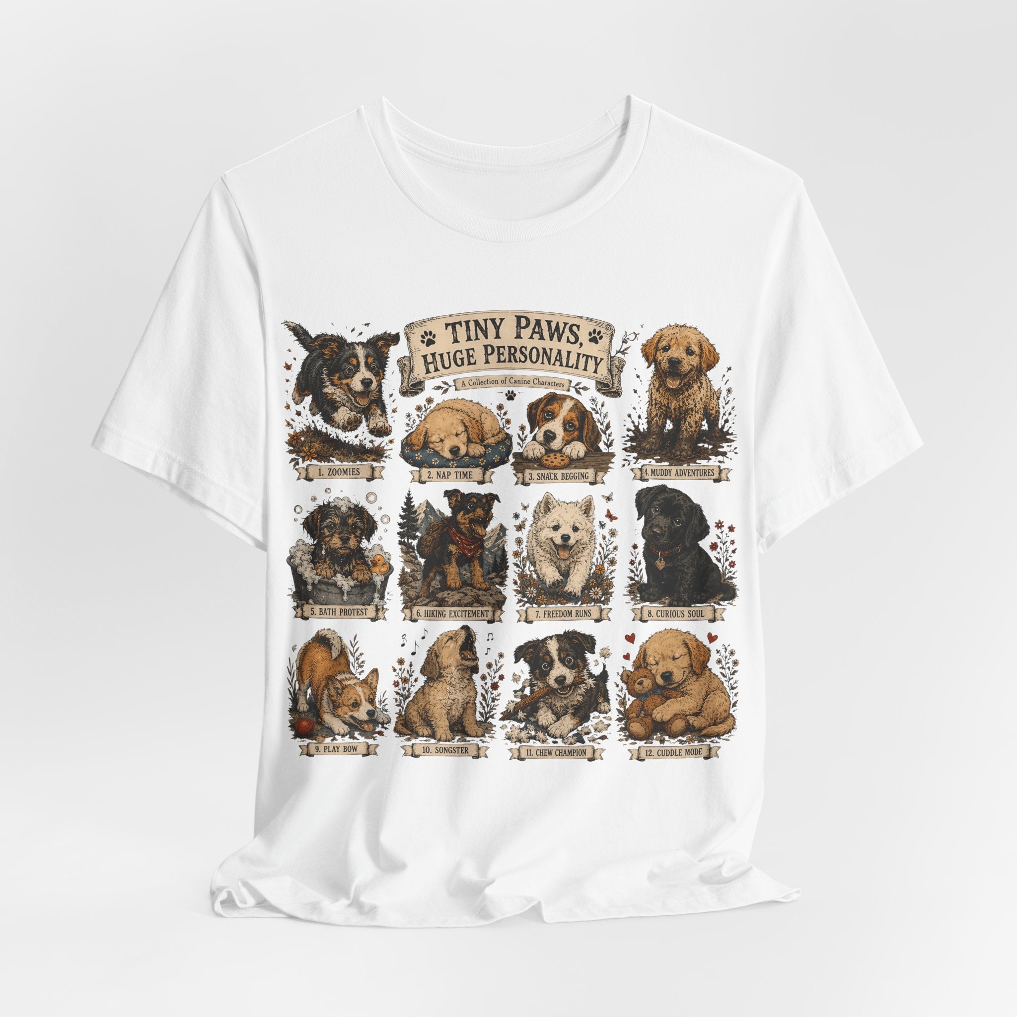 Tiny Paws Huge Personality Puppy Tee — Cute Dog Breed Collage T-Shirt