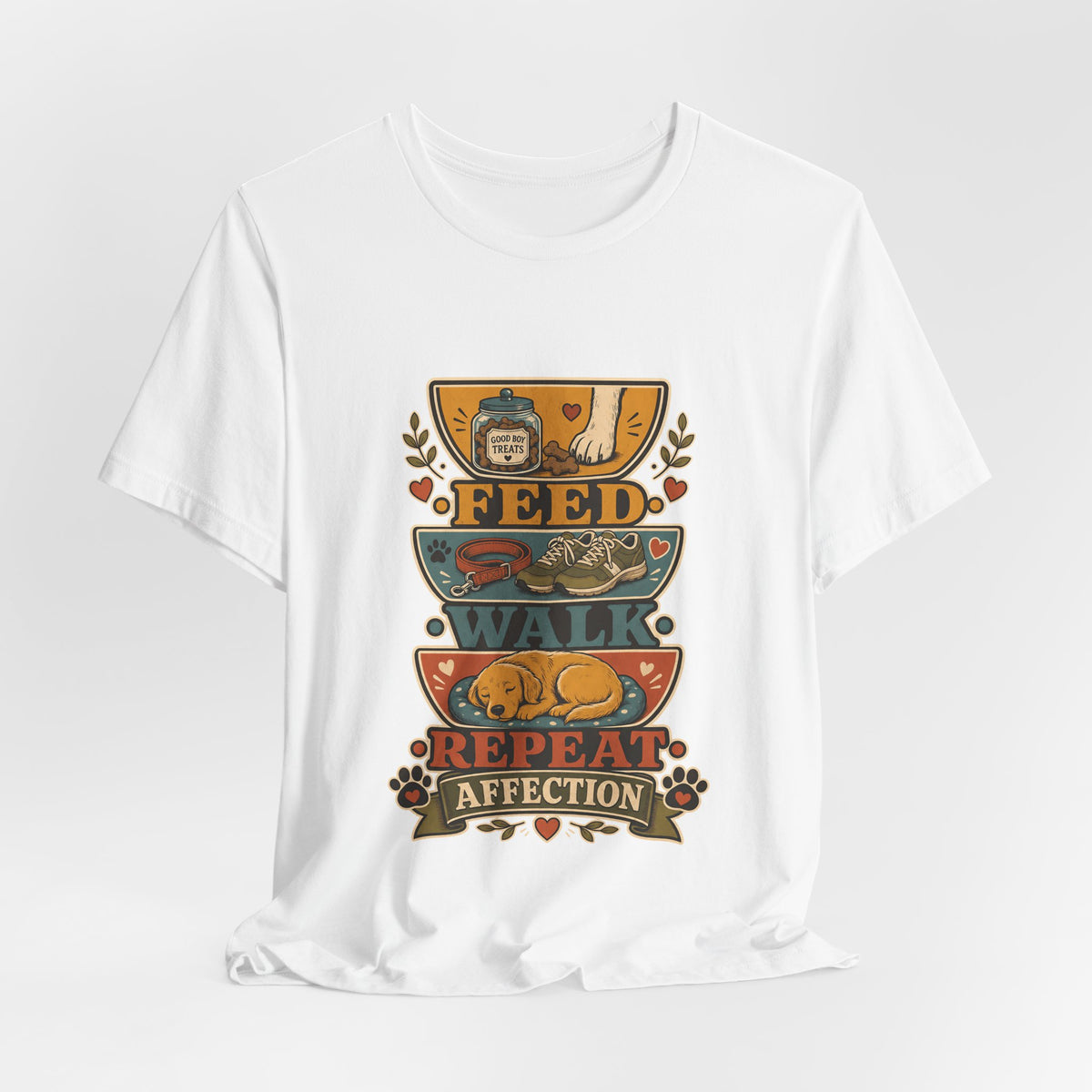 "Feed Walk Repeat Affection" — Retro Dog Mom T-Shirt