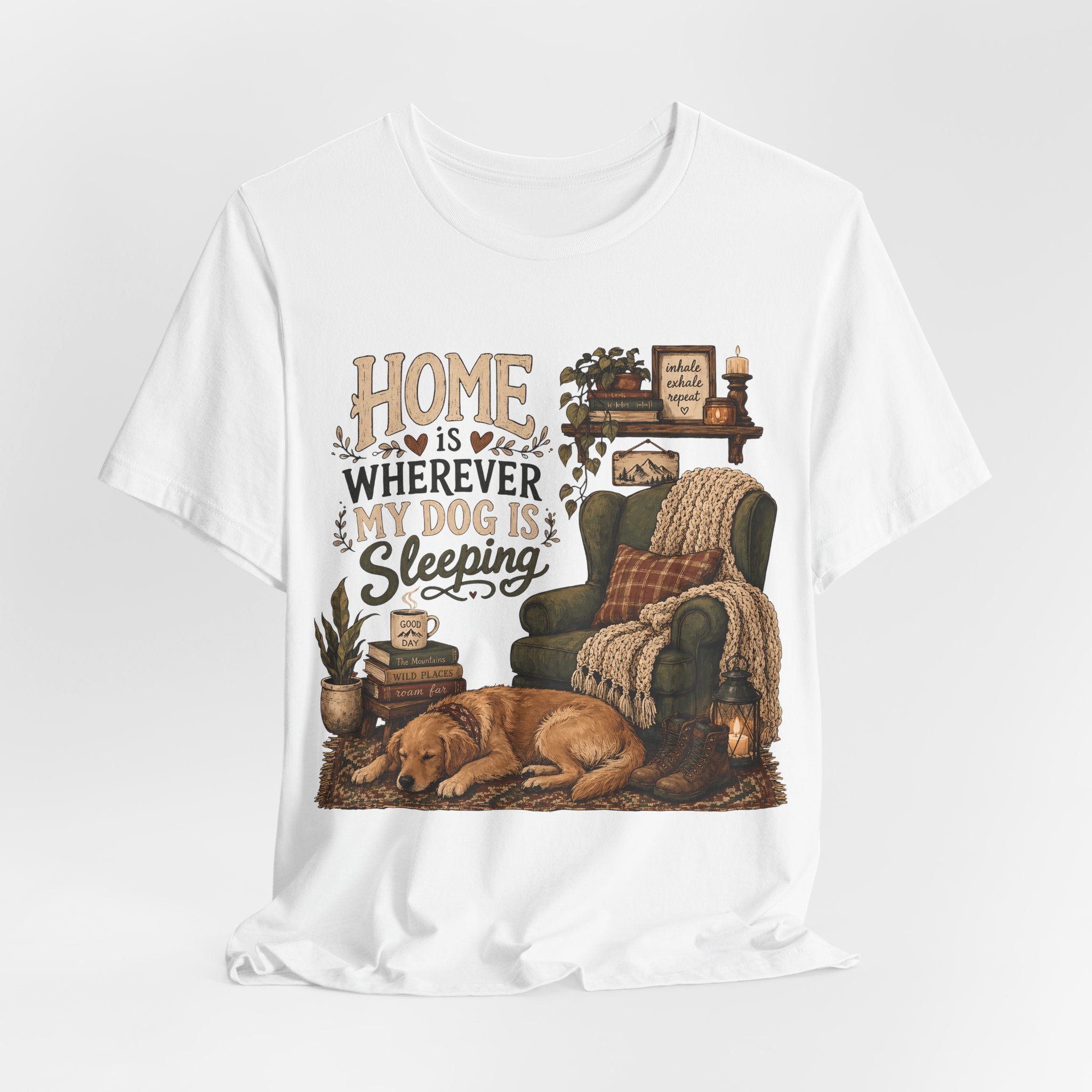 Dog Lover T‑Shirt — "Home Is Wherever My Dog Is Sleeping" Cozy Rustic Tee