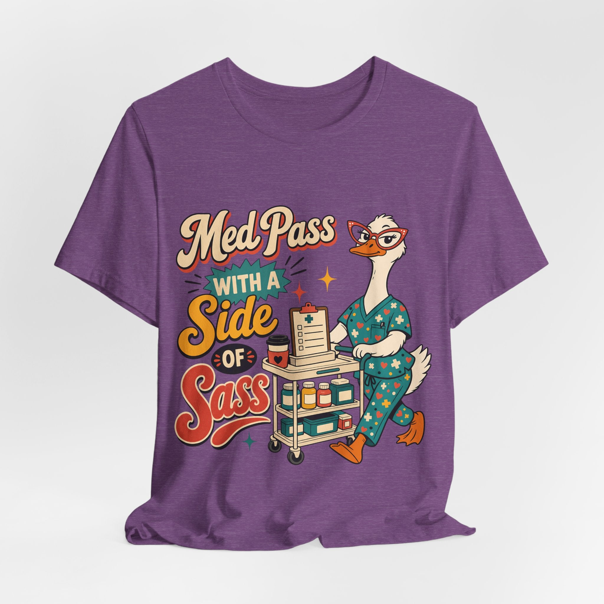 "Med Pass With A Side Of Sass" Nurse T-Shirt — Funny Nurse Graphic Tee