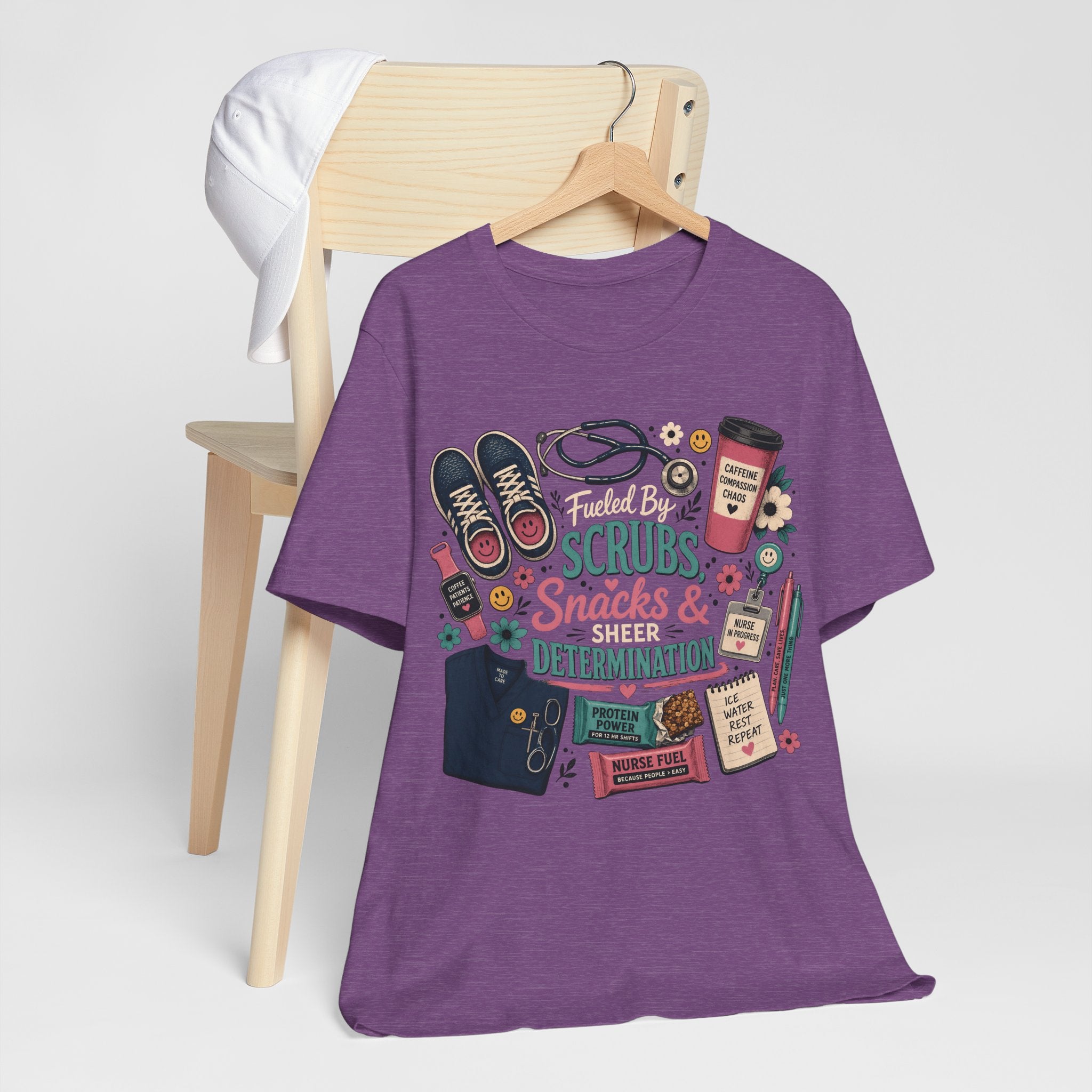 Nurse Life Tee - "Scrubs, Snacks & Determination" Graphic Shirt for Healthcare Workers