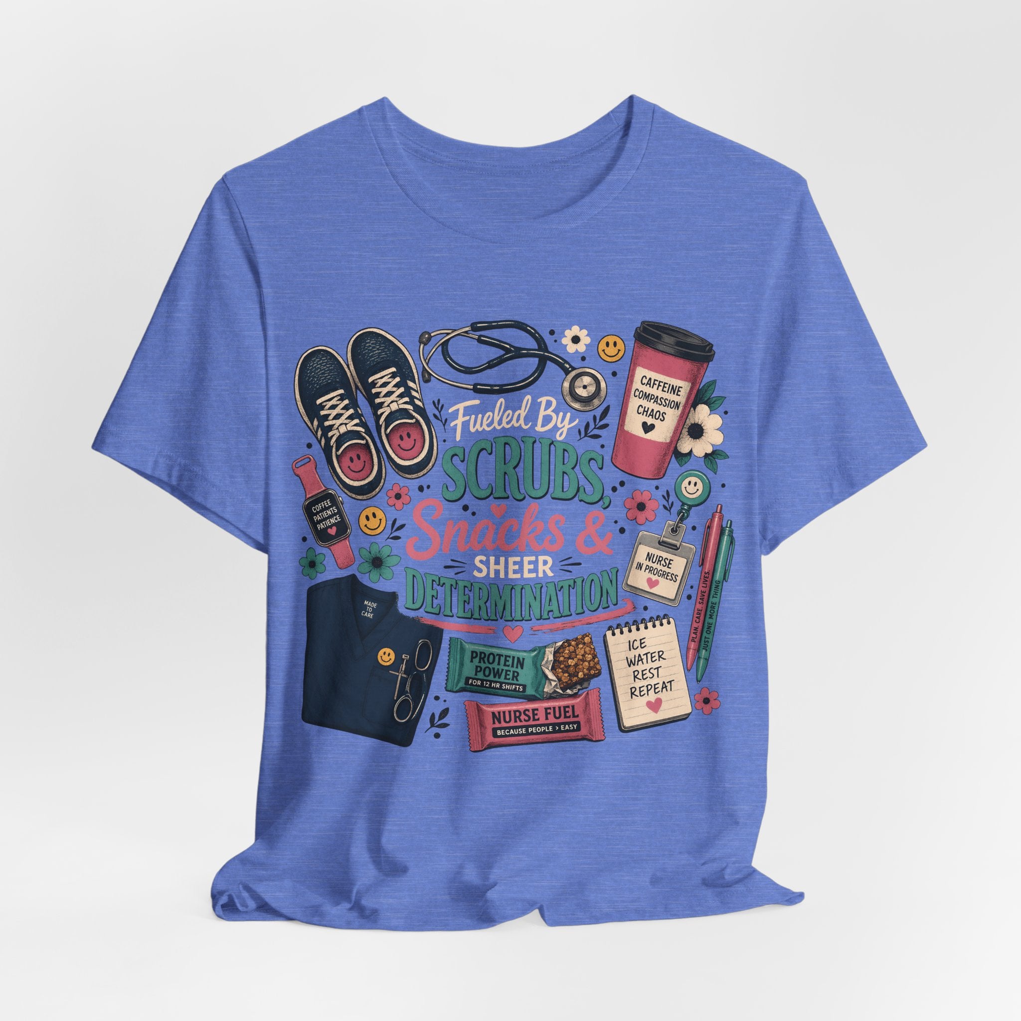 Nurse Life Tee - "Scrubs, Snacks & Determination" Graphic Shirt for Healthcare Workers