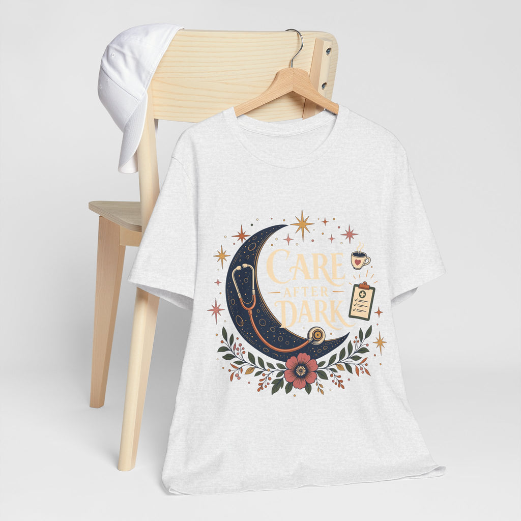 "Care After Dark" Night Shift Nurse T-Shirt — Celestial Nurse Graphic Tee