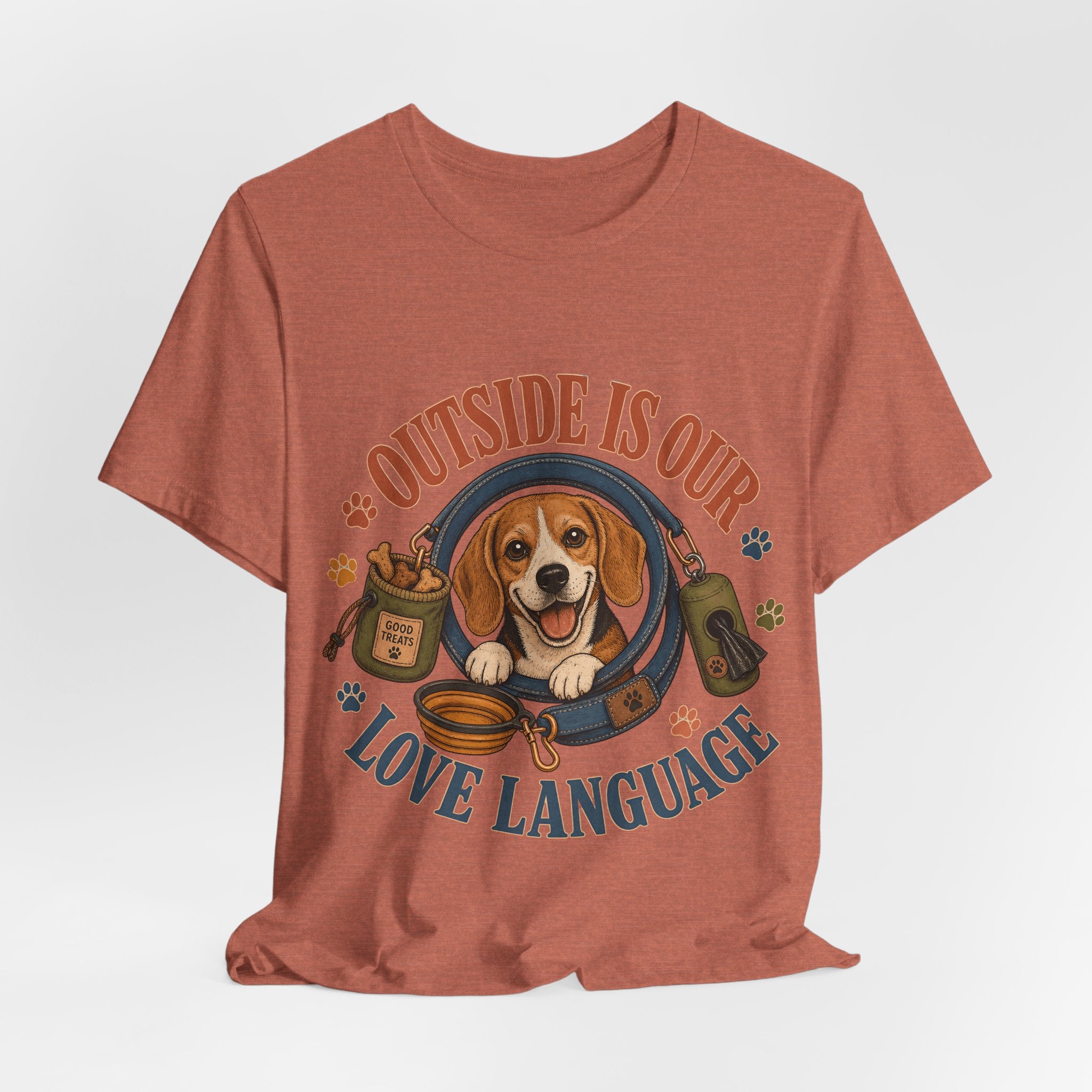"Outside Is Our Love Language" Beagle T-Shirt — Retro Dog Lover Graphic Tee