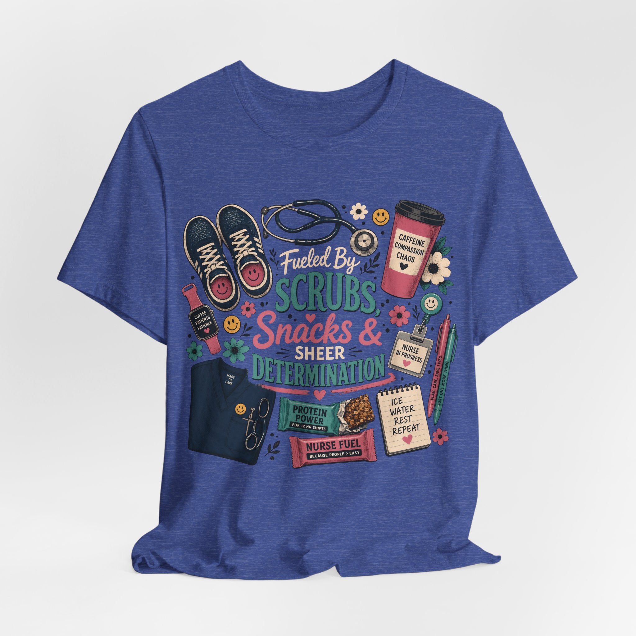 Nurse Life Tee - "Scrubs, Snacks & Determination" Graphic Shirt for Healthcare Workers
