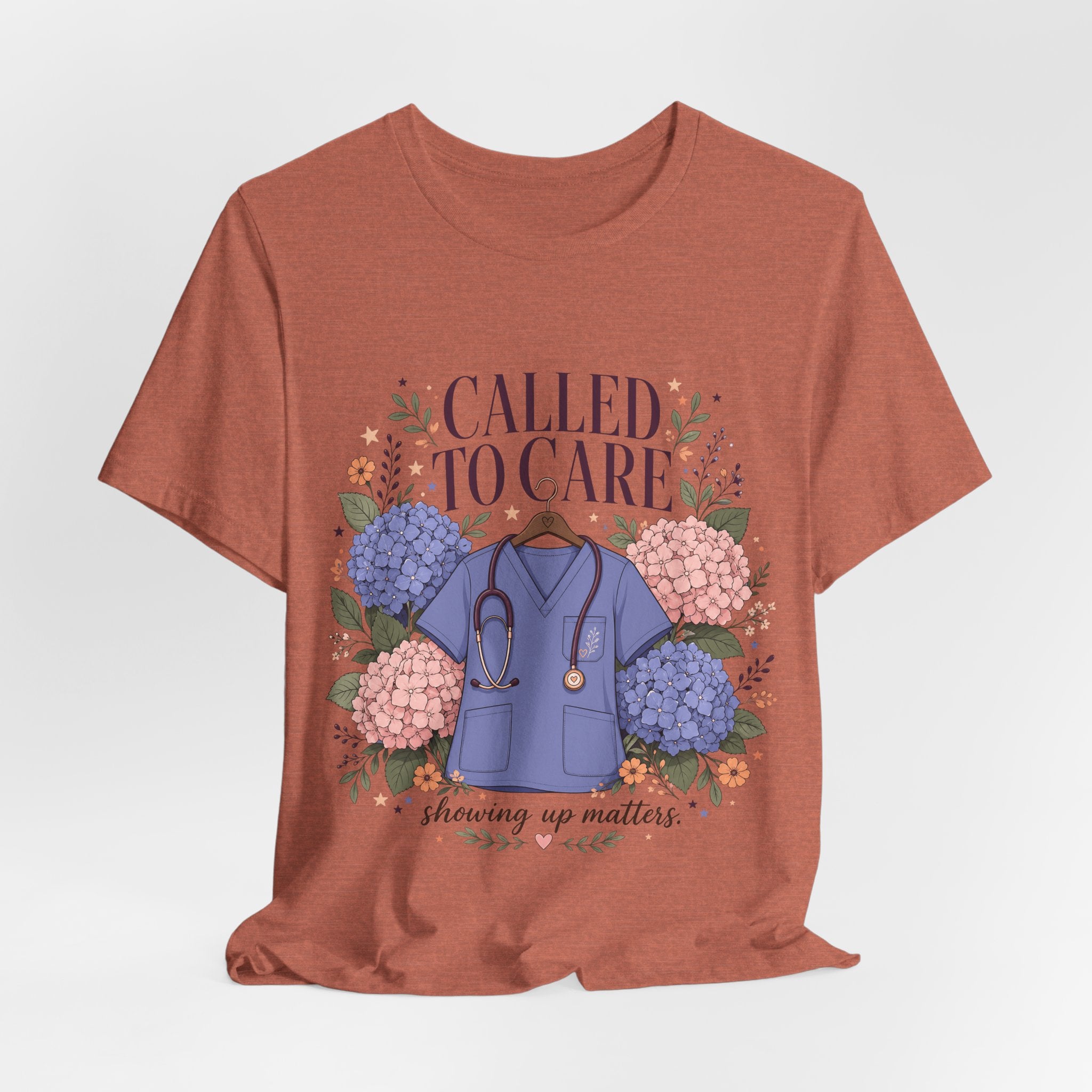 "Called To Care" Nurse T-Shirt — Floral Scrubs Nurse Graphic Tee