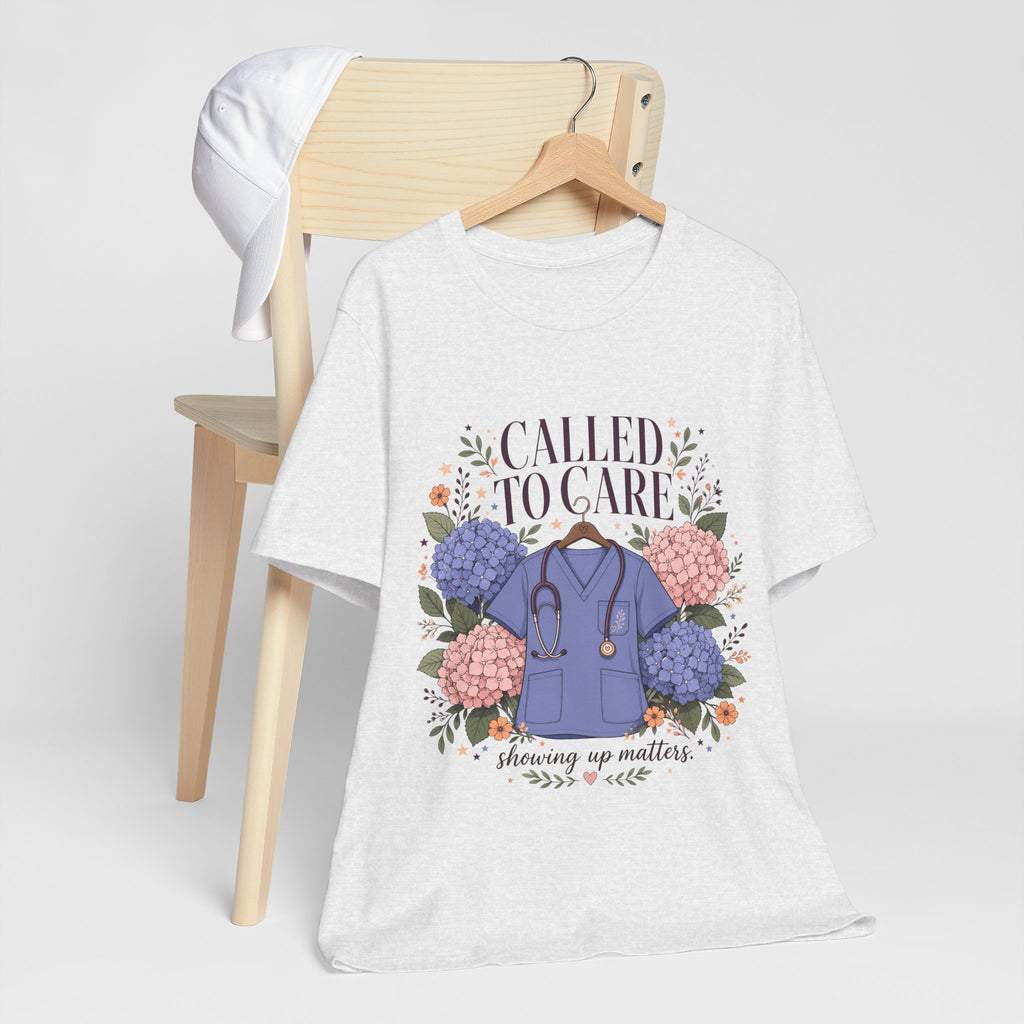 "Called To Care" Nurse T-Shirt — Floral Scrubs Nurse Graphic Tee