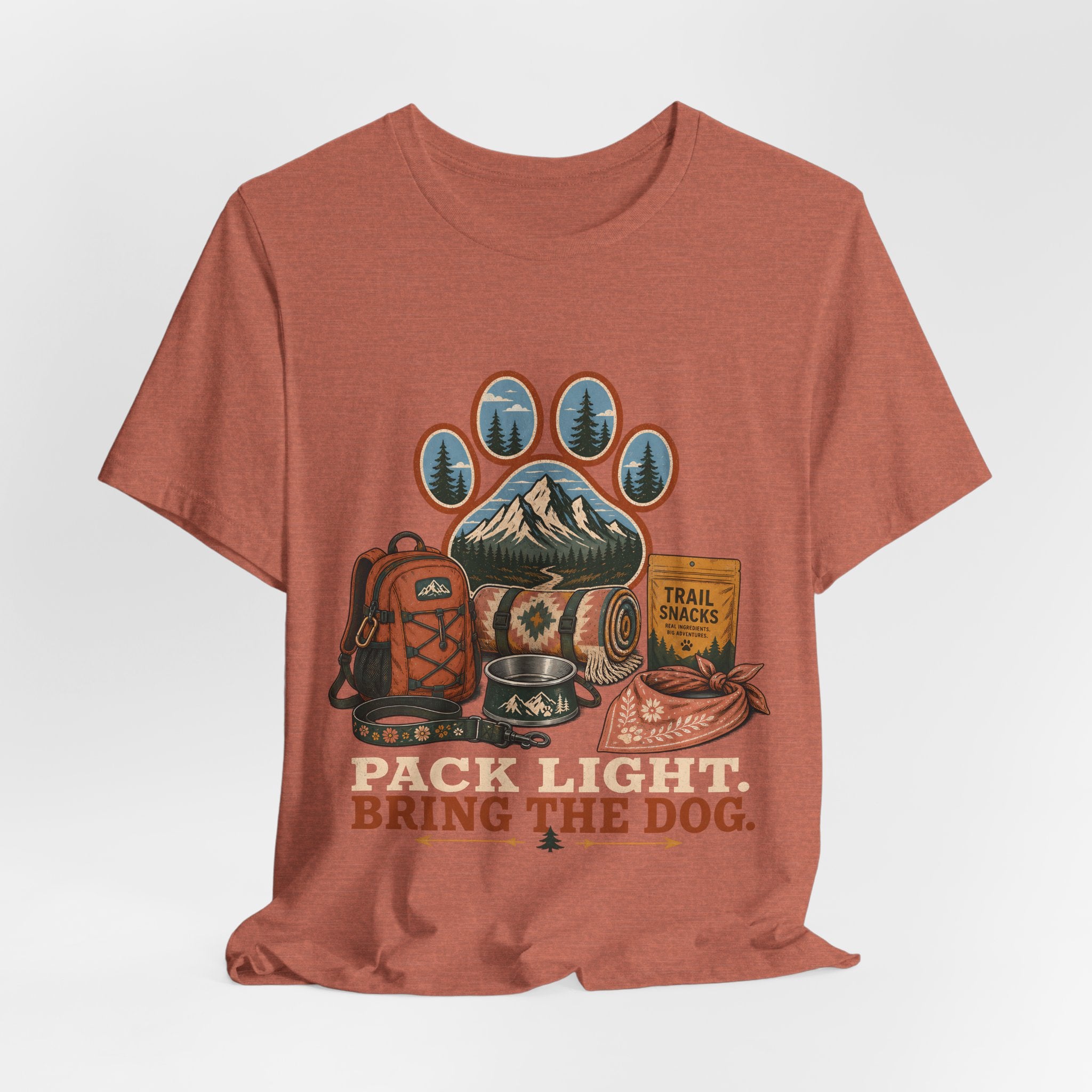 "Pack Light Bring The Dog" T-Shirt — Hiking Dog Lover Graphic Tee