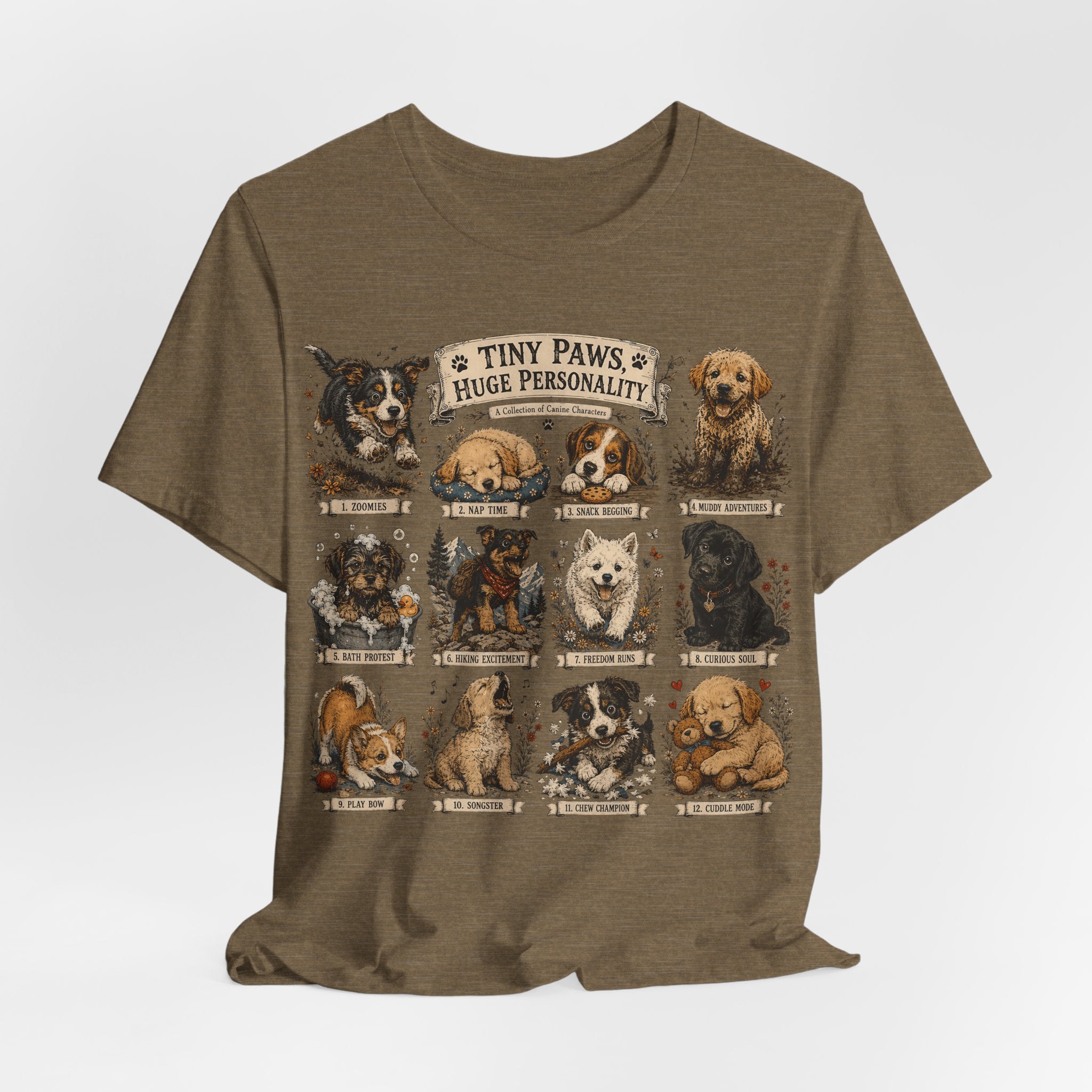 Tiny Paws Huge Personality Puppy Tee — Cute Dog Breed Collage T-Shirt