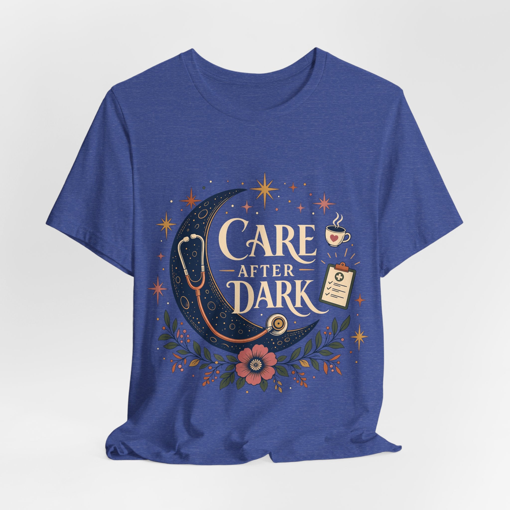 "Care After Dark" Night Shift Nurse T-Shirt — Celestial Nurse Graphic Tee