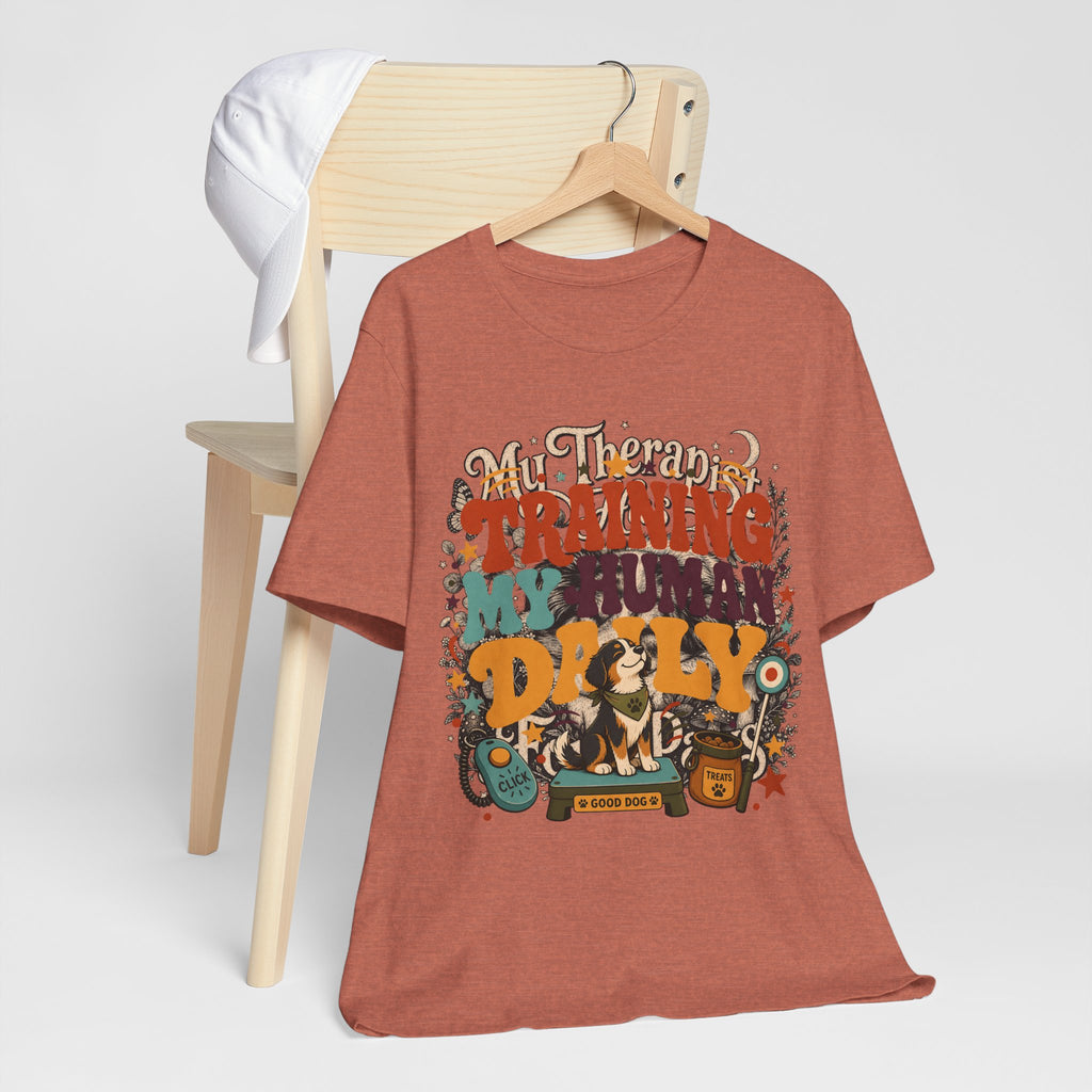 "Training My Human Daily" Dog T-Shirt — Funny Retro Pet Parent Graphic Tee
