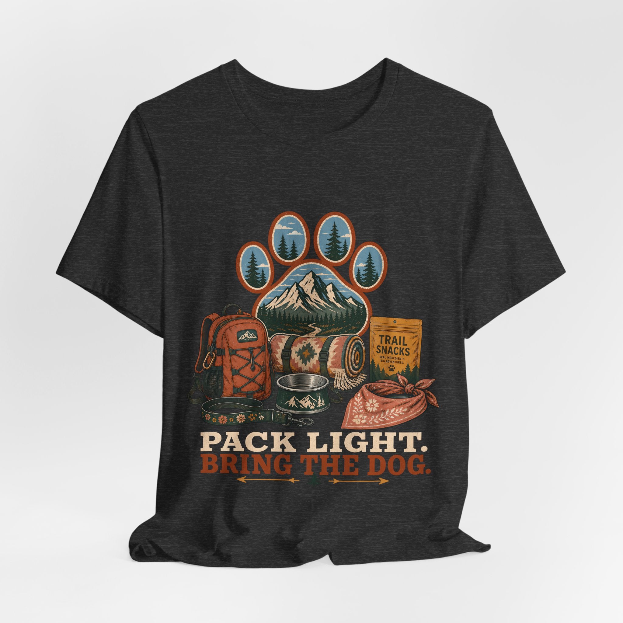 "Pack Light Bring The Dog" T-Shirt — Hiking Dog Lover Graphic Tee