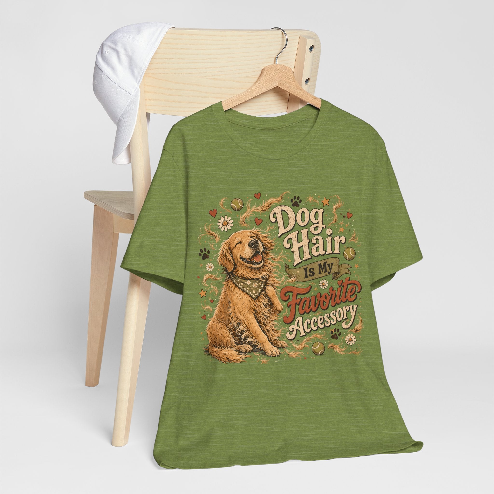 Dog Hair Is My Favorite Accessory T-Shirt — Cute Golden Retriever Tee for Dog Lovers