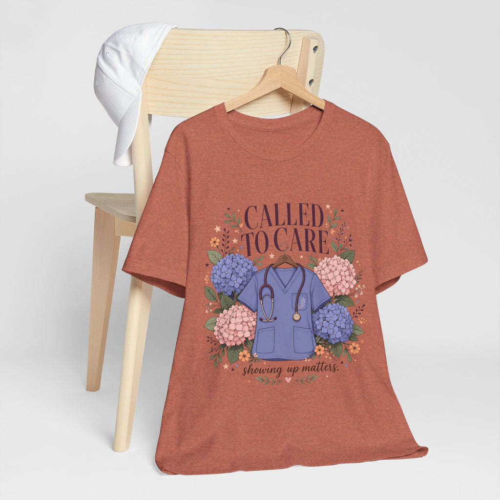 "Called To Care" Nurse T-Shirt — Floral Scrubs Nurse Graphic Tee