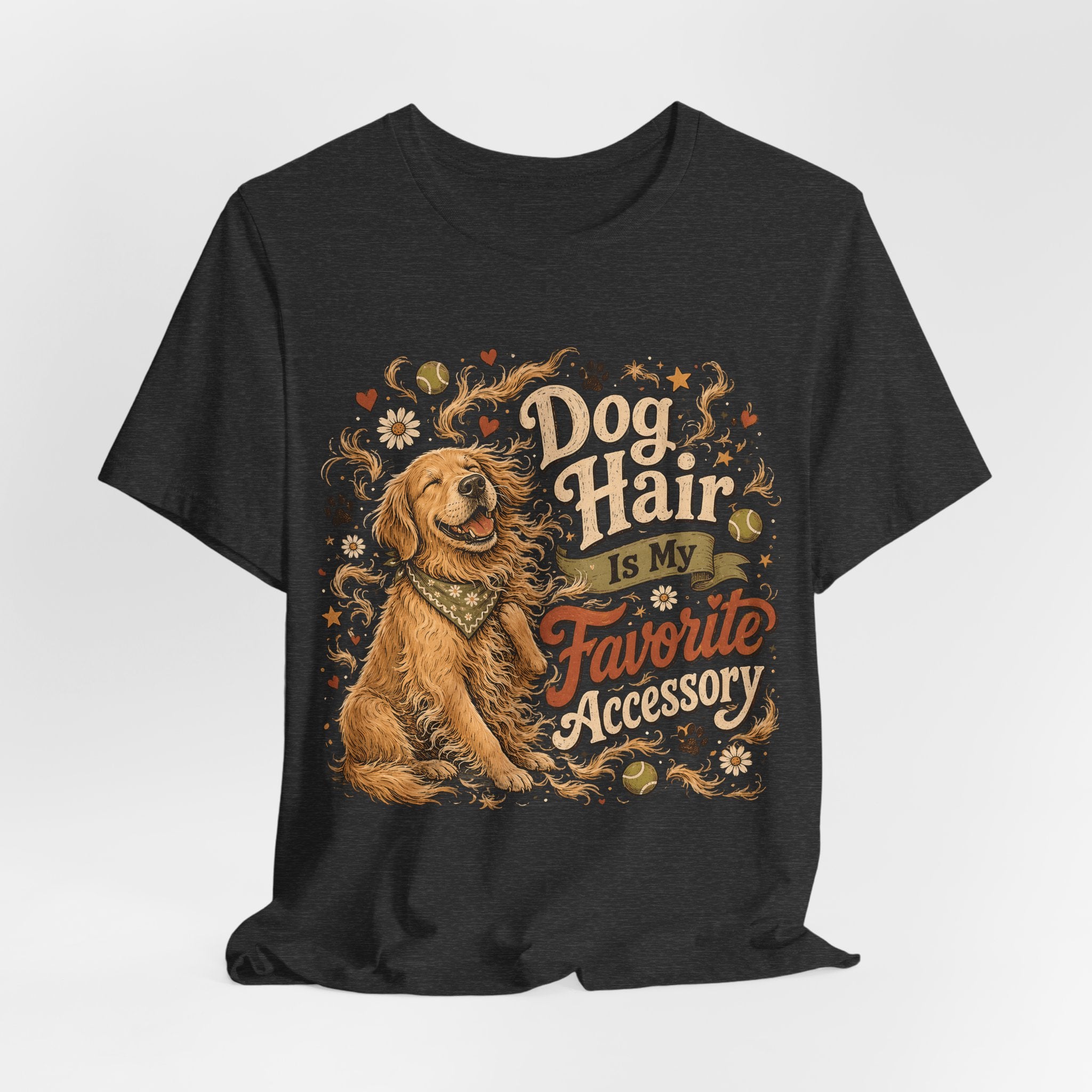 Dog Hair Is My Favorite Accessory T-Shirt — Cute Golden Retriever Tee for Dog Lovers