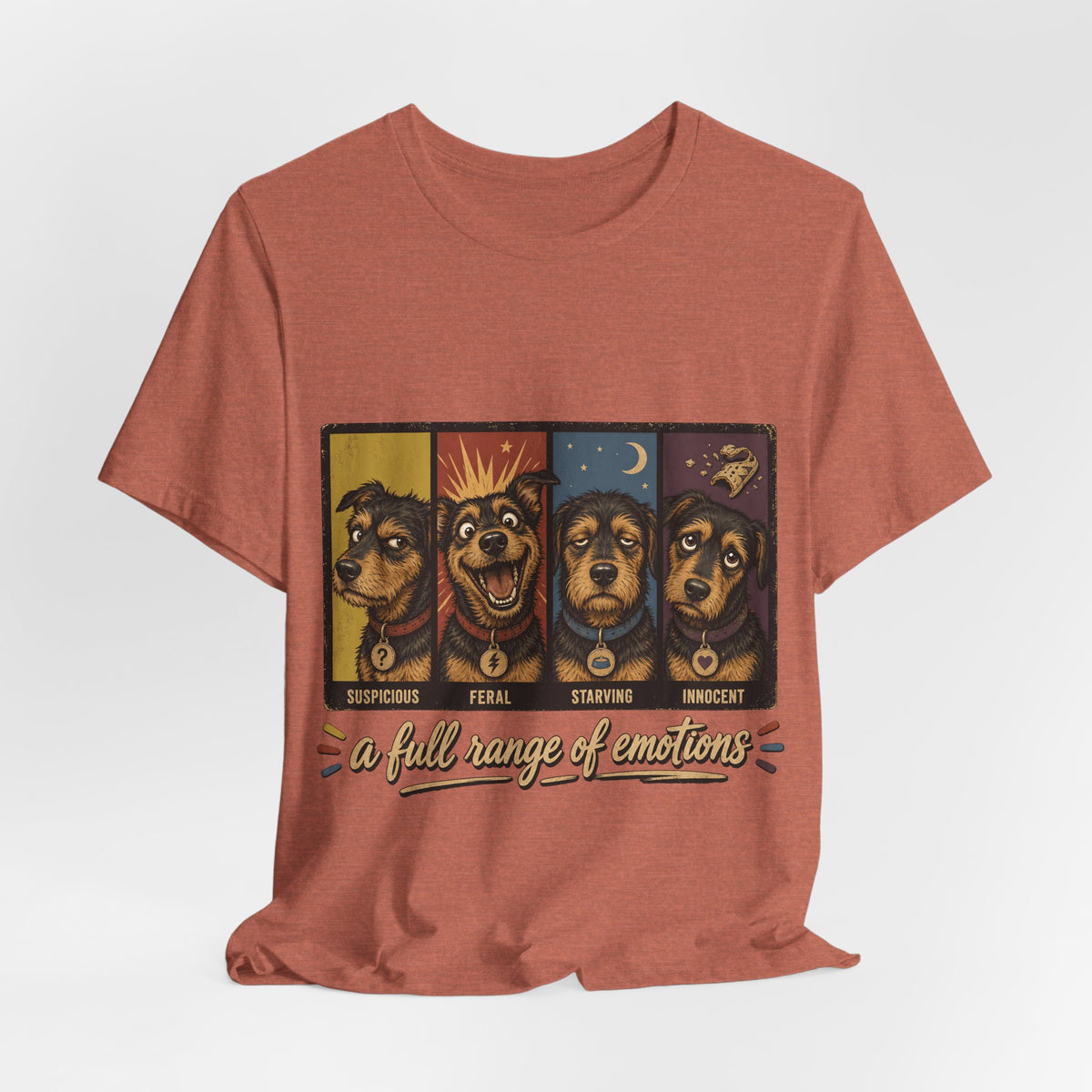"A Full Range of Emotions" Dog T-Shirt — Funny Mood Chart Graphic Tee
